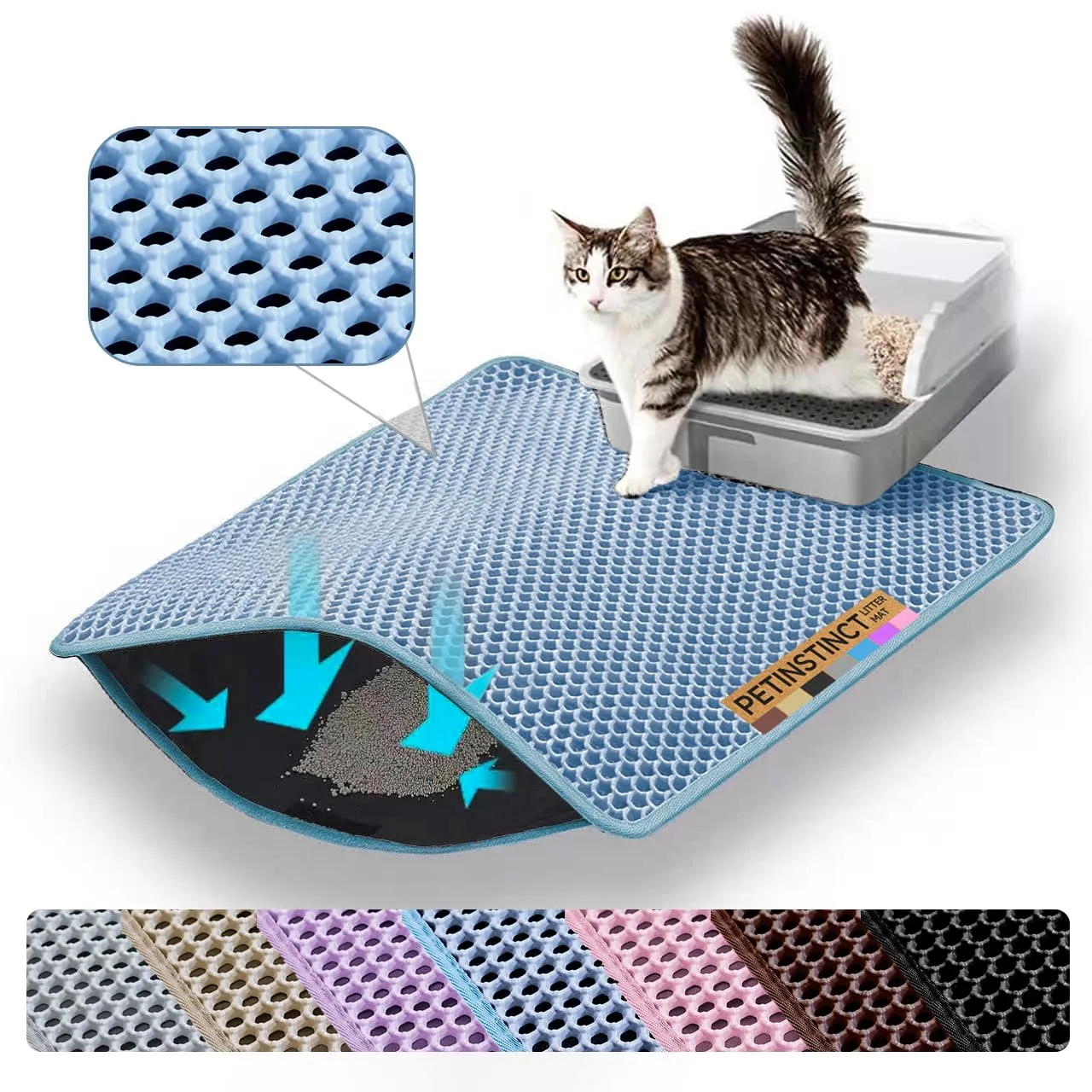 Petinstinct Tappetino Jumbo per Lettiera Gatto, Design Nido d'Ape 2 Strati - immagine 1