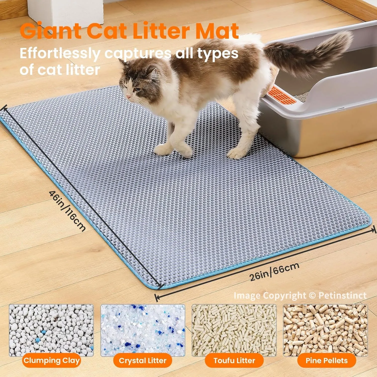 Petinstinct Tappetino Jumbo per Lettiera Gatto, Design Nido d'Ape 2 Strati - immagine 2