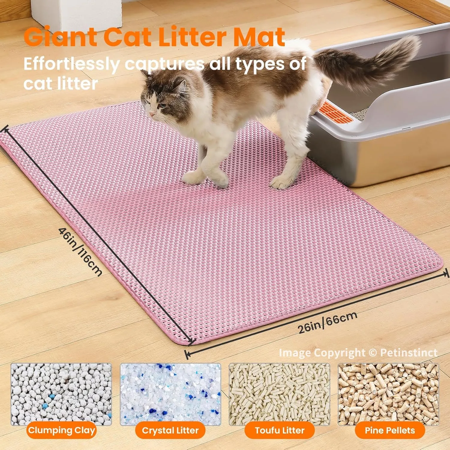 Petinstinct Tappetino Jumbo per Lettiera Gatto, Design Nido d'Ape 2 Strati - immagine 2
