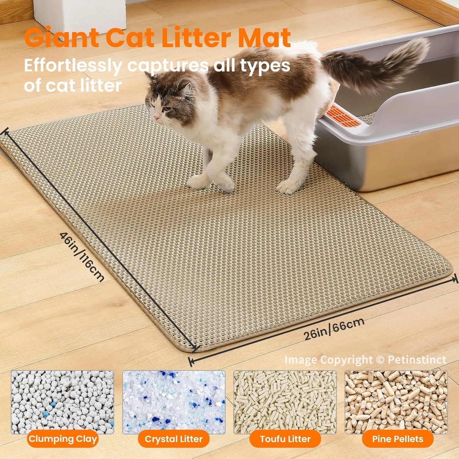 Petinstinct Tappetino Jumbo per Lettiera Gatto, Design Nido d'Ape 2 Strati - immagine 2