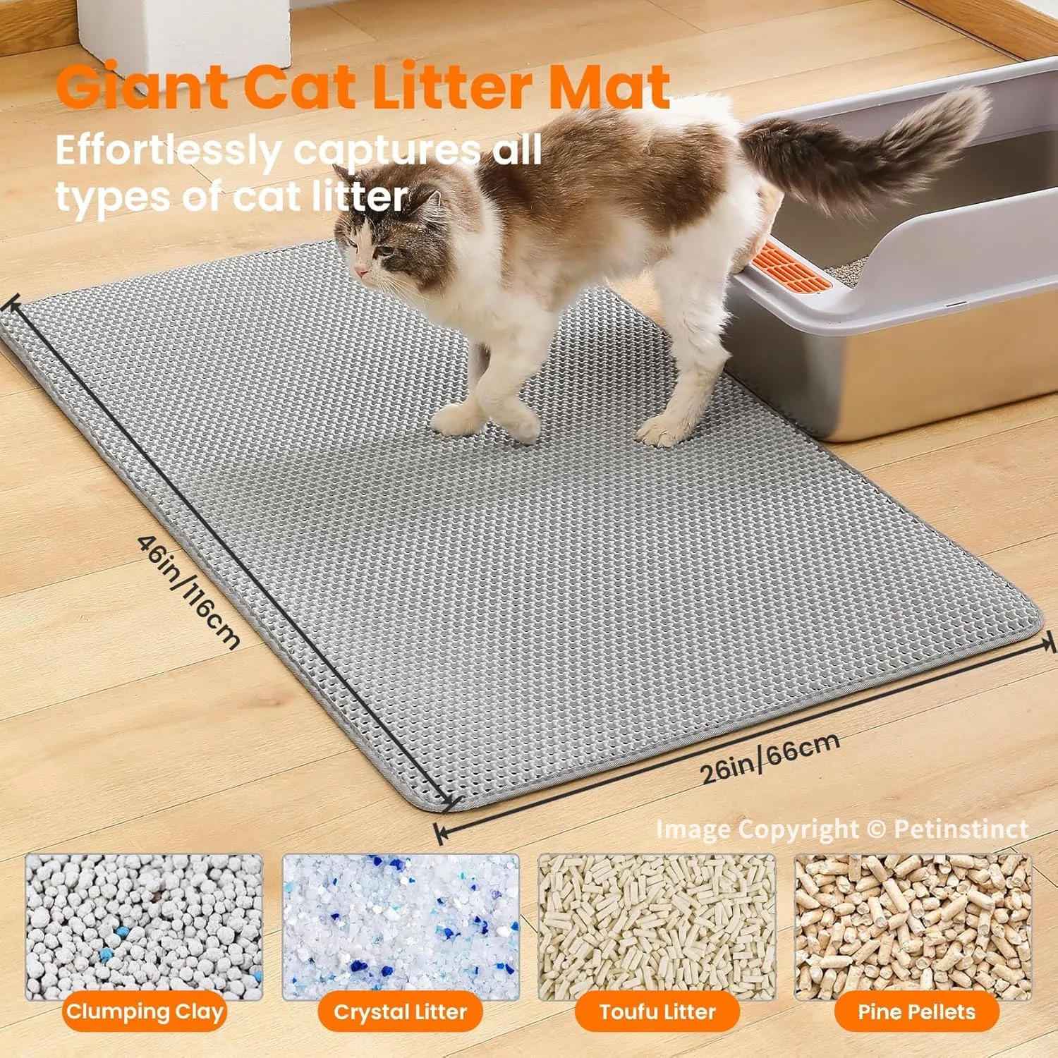 Petinstinct Tappetino Jumbo per Lettiera Gatto, Design Nido d'Ape 2 Strati - immagine 2