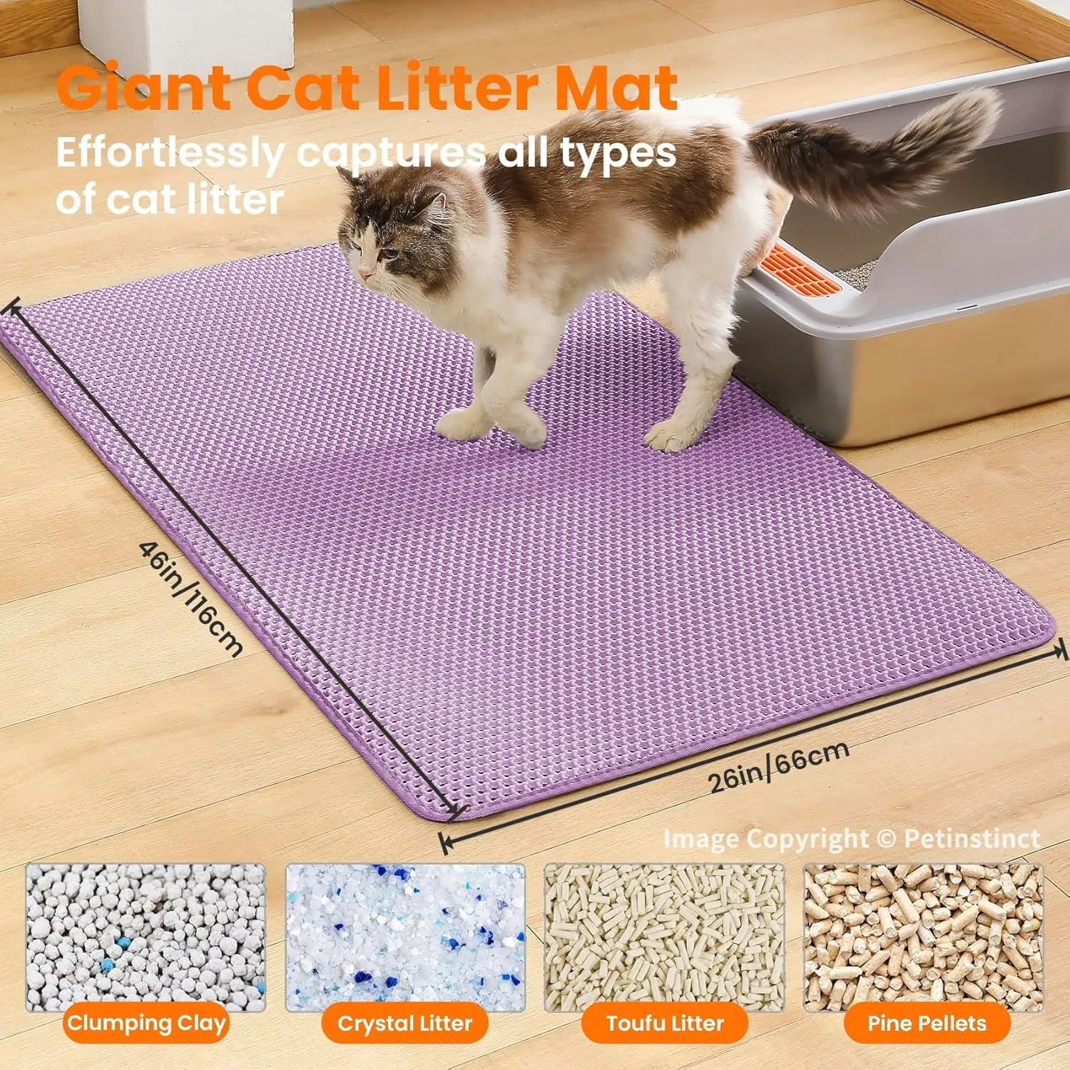 Petinstinct Tappetino Jumbo per Lettiera Gatto, Design Nido d'Ape 2 Strati - immagine 2