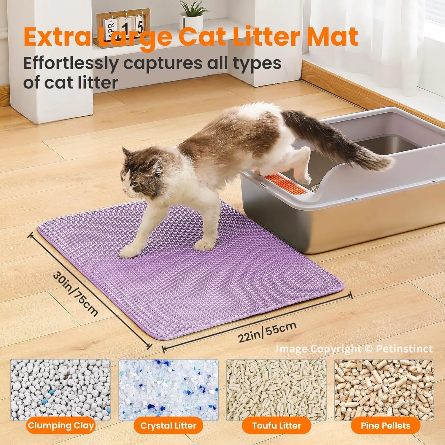 Petinstinct Tappetino Extra Grande per Lettiera Gatto, Design Nido d'Ape - immagine 2