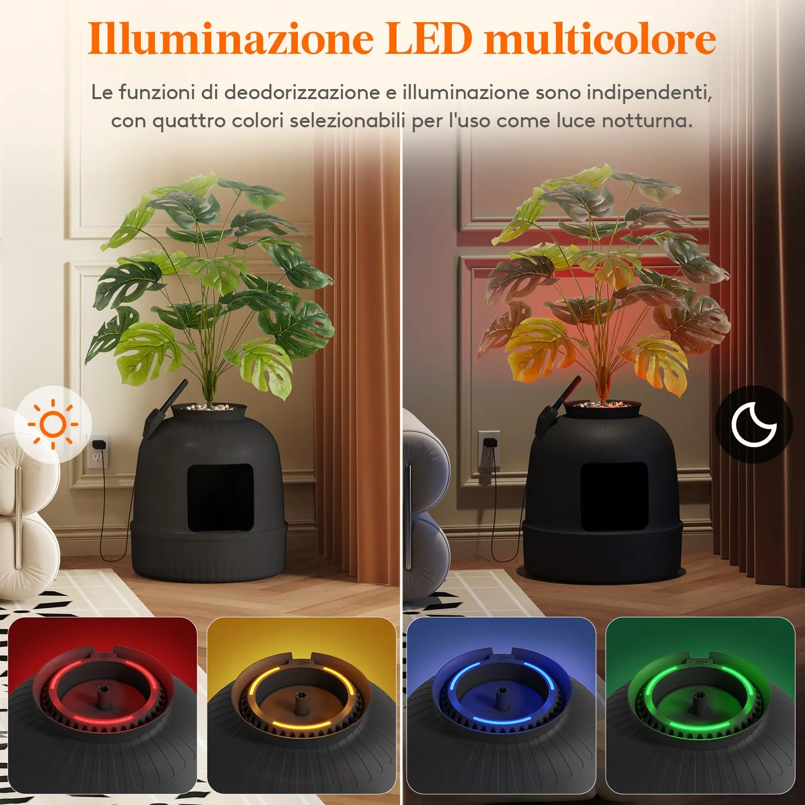 Lifewit Lettiera Gatto con Deodorante e Sensore a Infrarossi, Toilette per Gatti per Soggiorno, Camera da Letto e Angoli, Lettiera a Forma di Vaso con Pianta Finta e Paletta, 48 x 121 cm, Nera - immagine 6