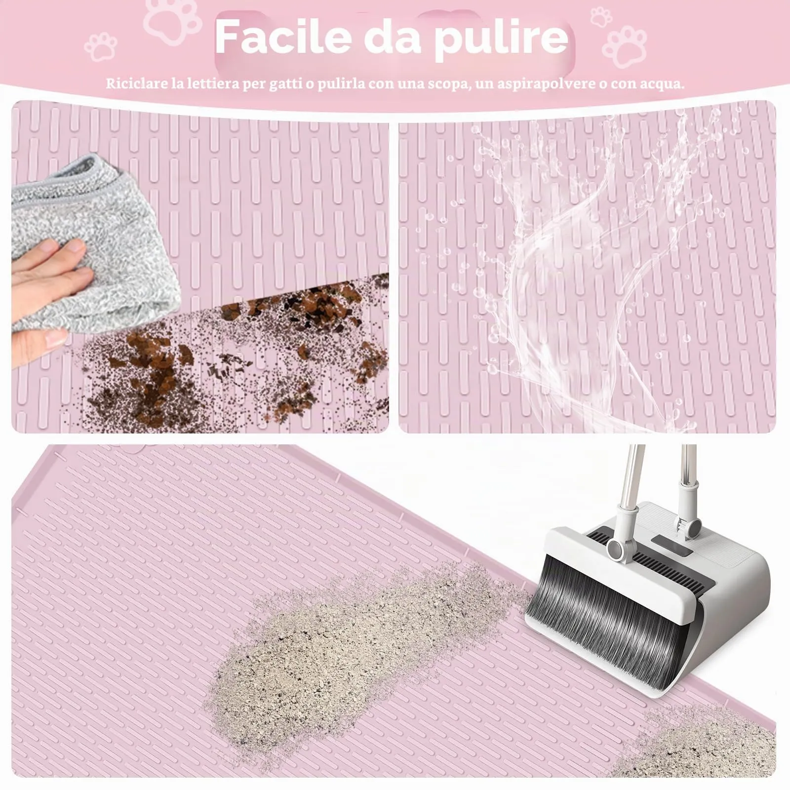 Bartuke Tappetino Lettiera Gatto, Tappetino per lettiera per Gatti in silicone extra large 40 "x 28" per il controllo a dispersione, morbido su zampe di gattino, facile da pulire (Rosa) - immagine 5