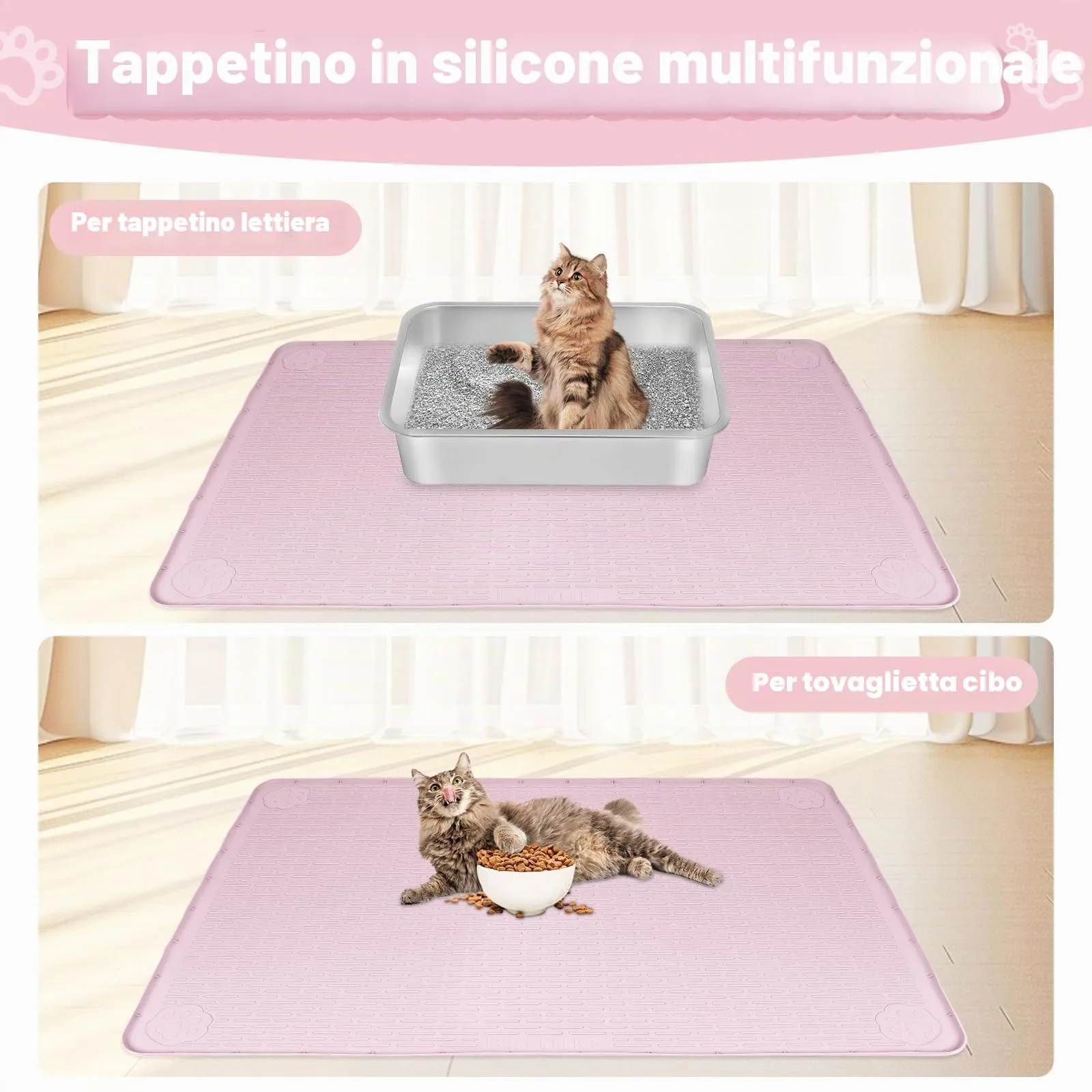 Bartuke Tappetino Lettiera Gatto, Tappetino per lettiera per Gatti in silicone extra large 40 "x 28" per il controllo a dispersione, morbido su zampe di gattino, facile da pulire (Rosa) - immagine 6