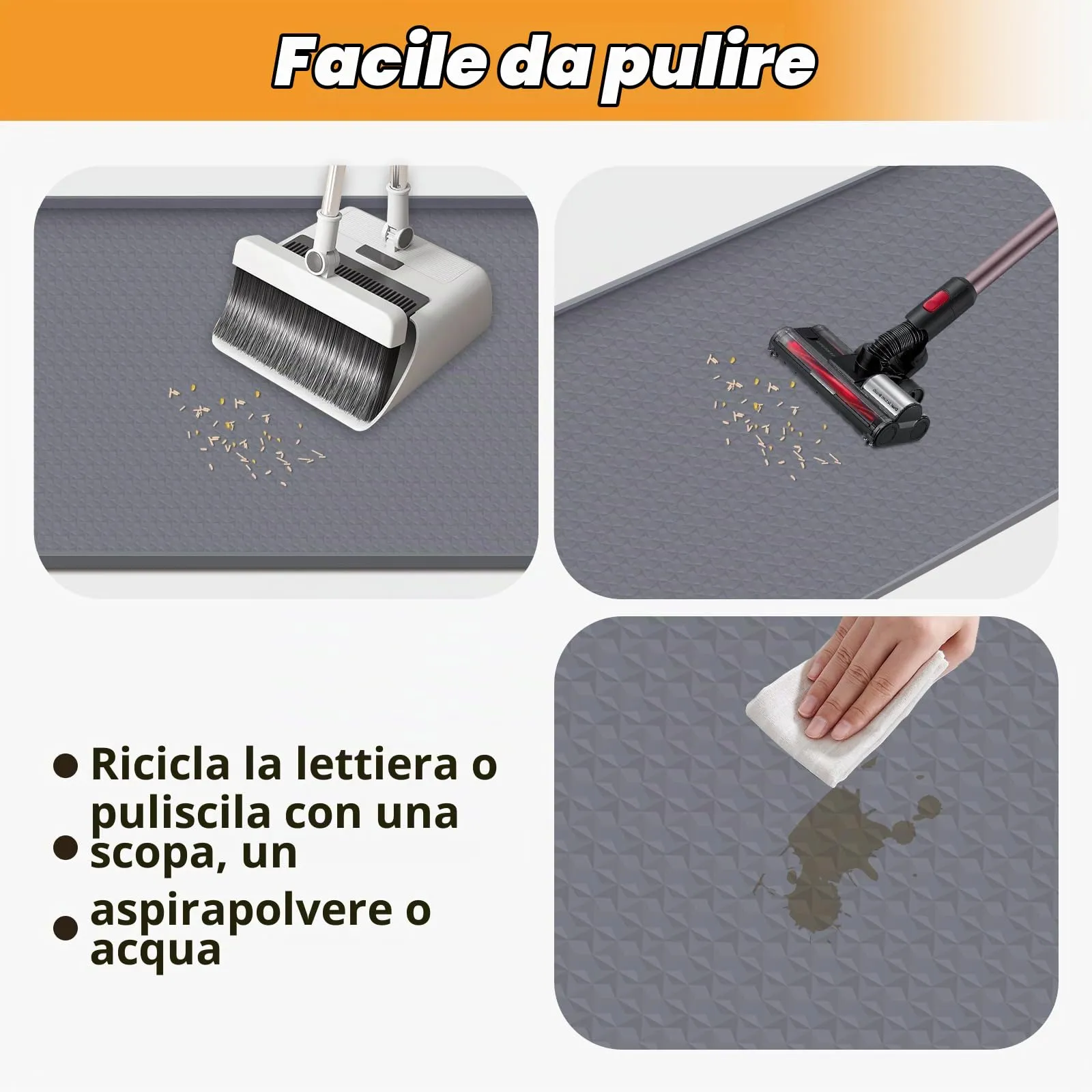 Bartuke Tappetino per lettiere per gatti, tappetino in silicone extra large da 51"x26" per il controllo della dispersione della lettiera, morbido per le zampe del micio, facile da pulire (Grigio) - immagine 5