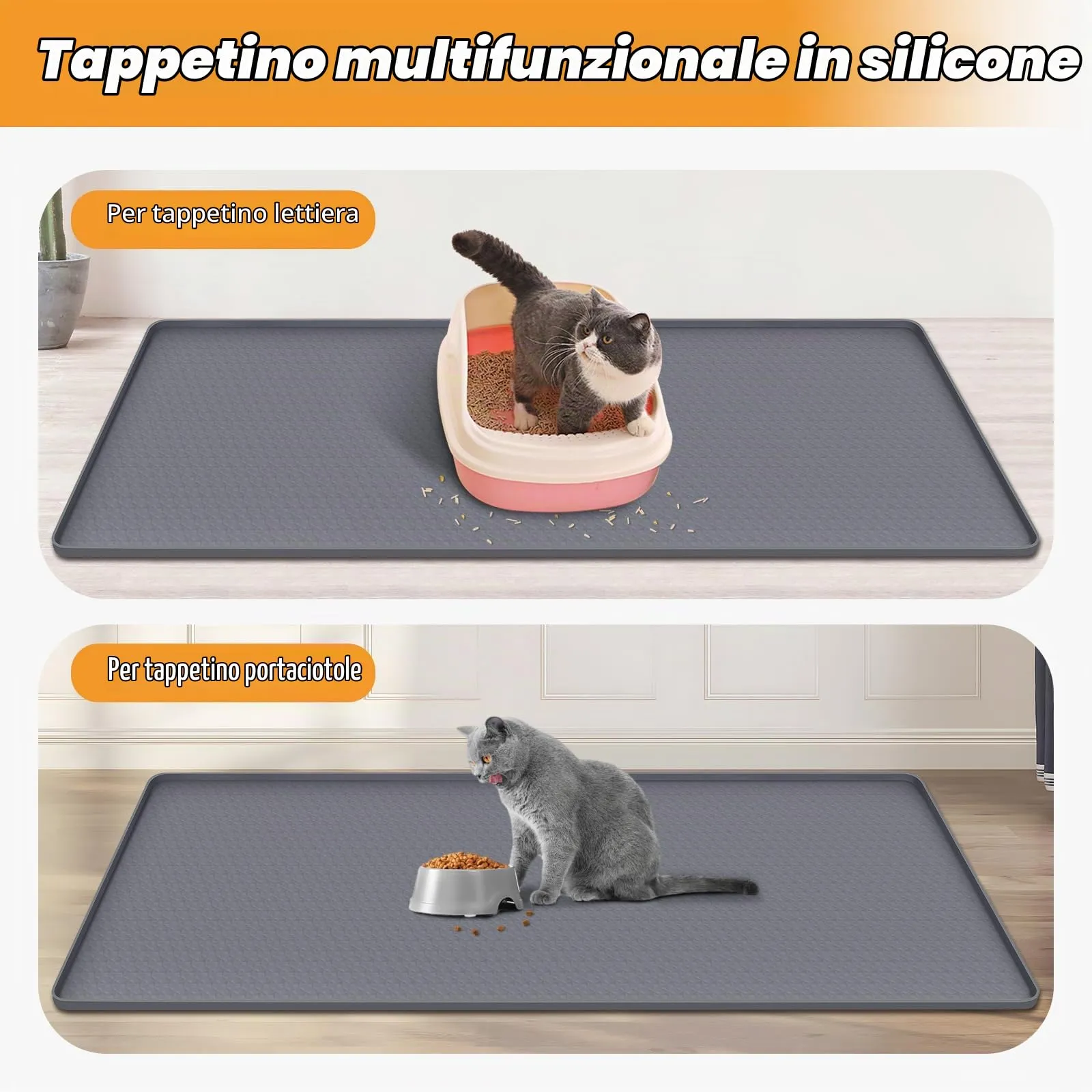 Bartuke Tappetino per lettiere per gatti, tappetino in silicone extra large da 51"x26" per il controllo della dispersione della lettiera, morbido per le zampe del micio, facile da pulire (Grigio) - immagine 6
