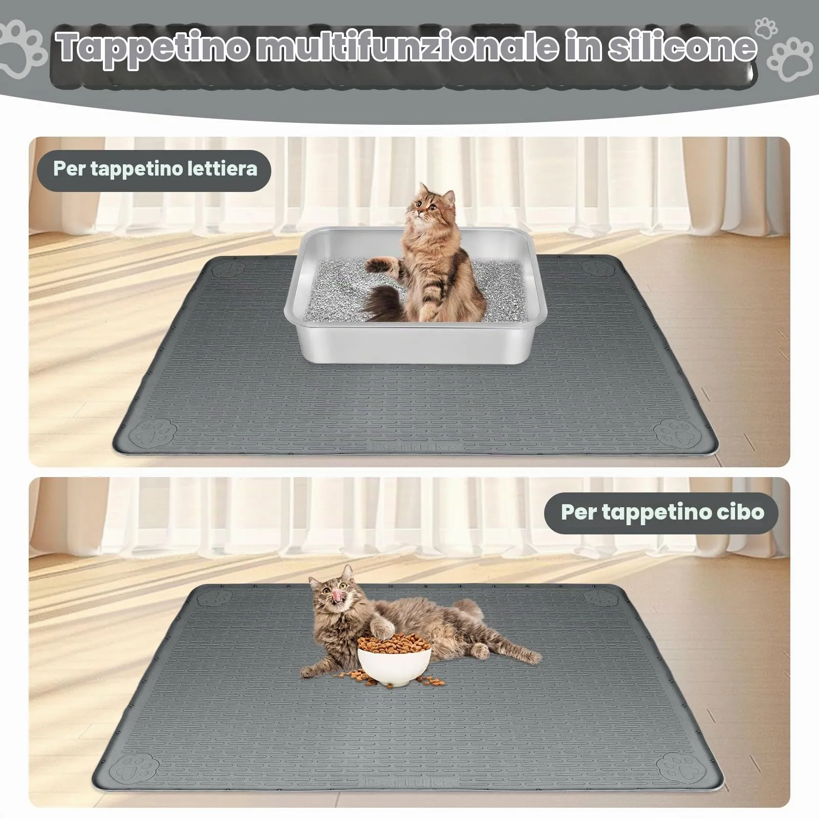 Bartuke Tappetino Lettiera Gatto, Tappetino per lettiera per Gatti in silicone extra large 40 "x 28" per il controllo a dispersione, morbido su zampe di gattino, facile da pulire (Grigio scuro) - immagine 6