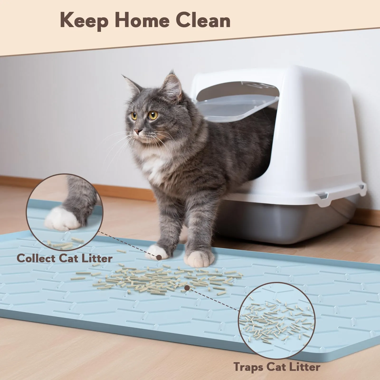 Garoopion Tappetino Lettiera Gatto Silicone, Grande 86x56cm, Blu - immagine 2
