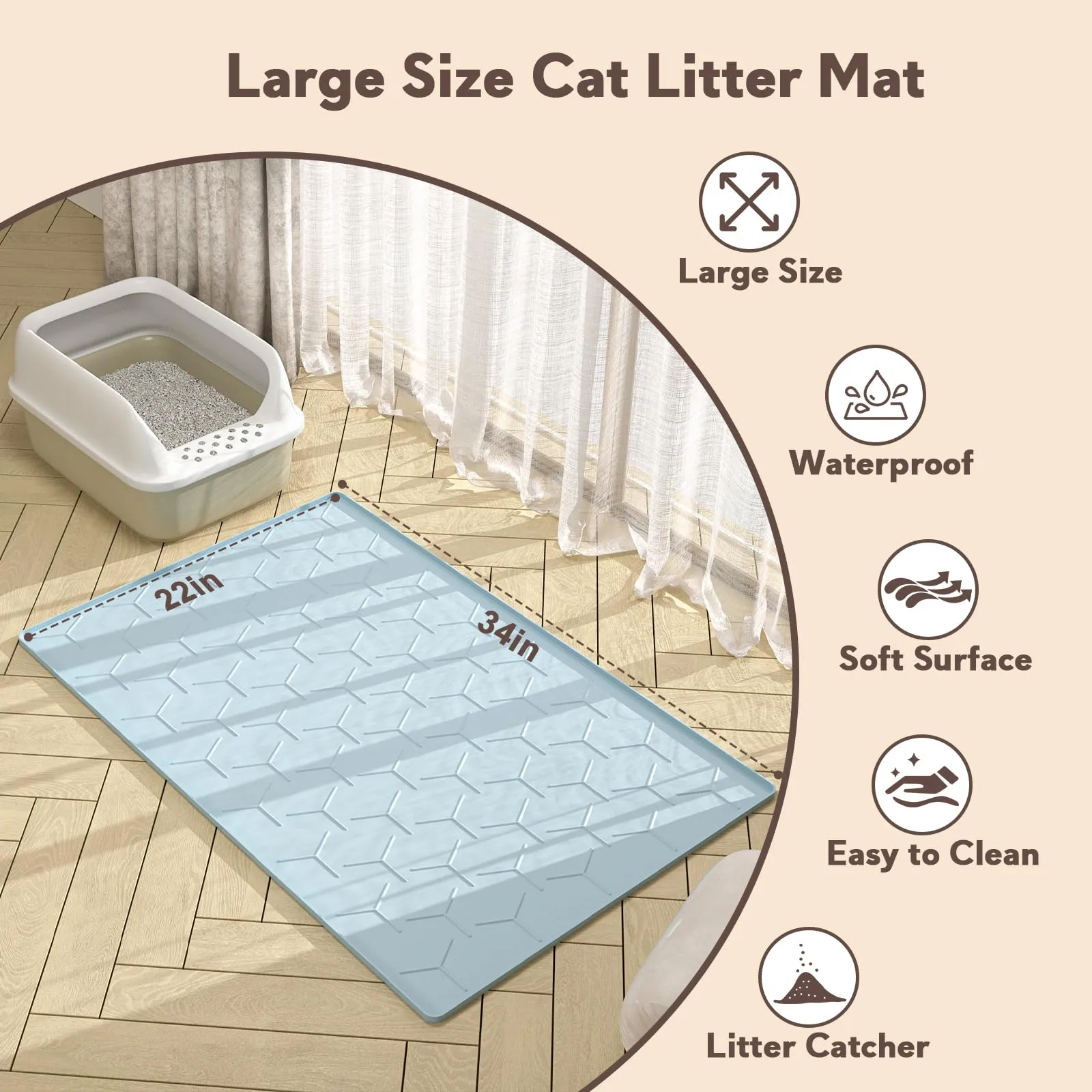 Garoopion Tappetino Lettiera Gatto Silicone, Grande 86x56cm, Blu - immagine 4
