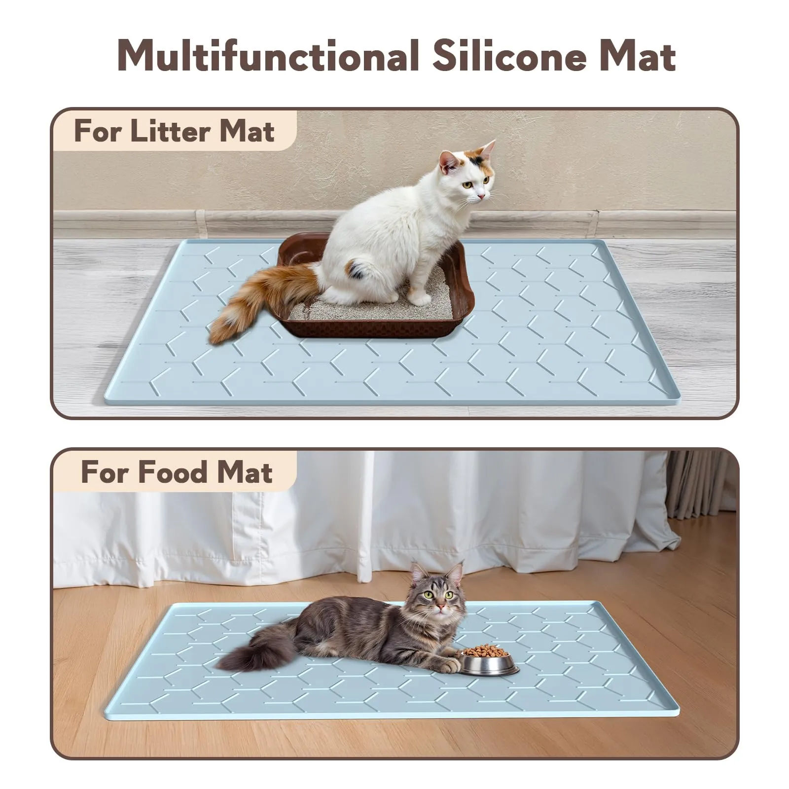 Garoopion Tappetino Lettiera Gatto Silicone, Grande 86x56cm, Blu - immagine 6