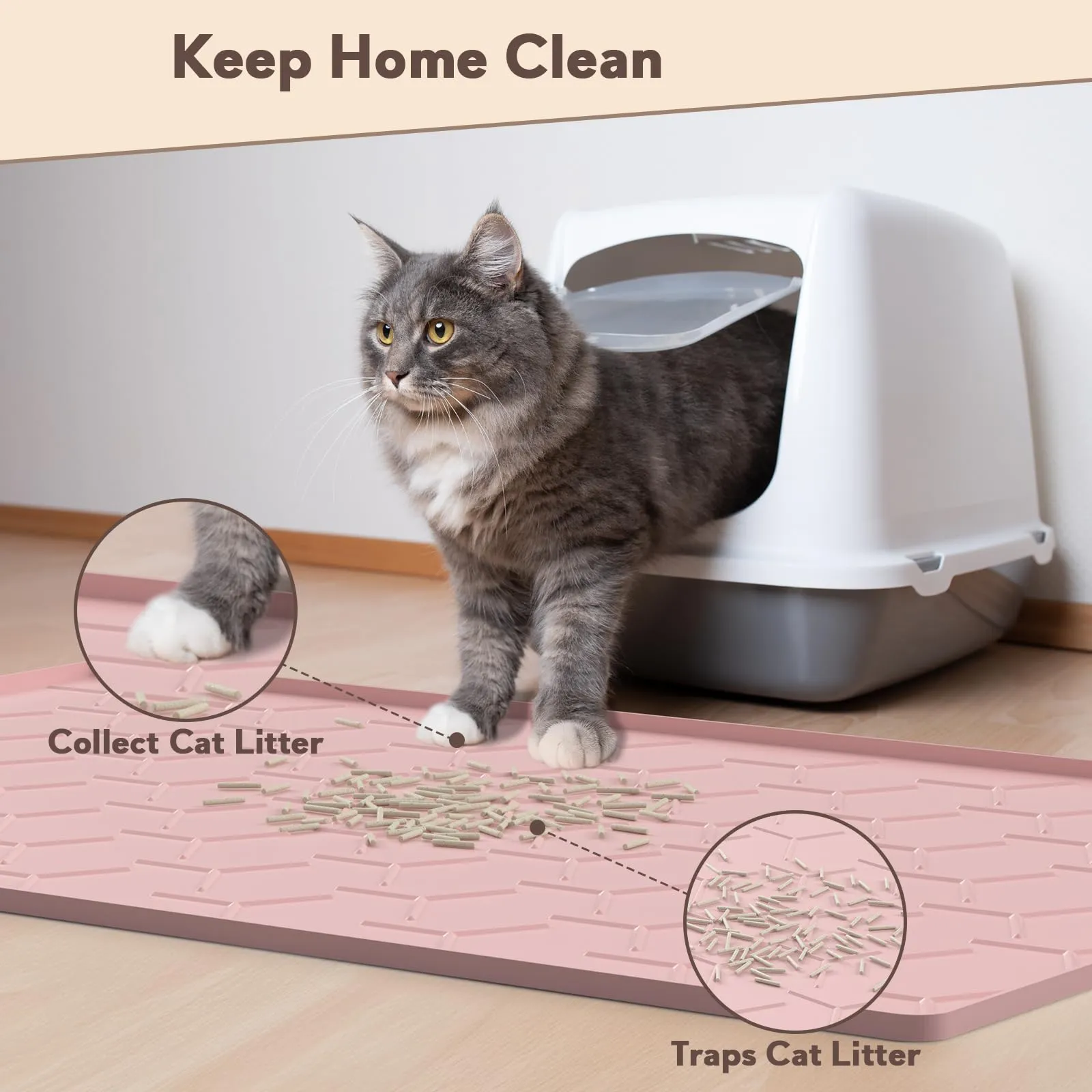 Garoopion Tappetino Lettiera Gatto Silicone, Grande 86x56cm, Rosa - immagine 2