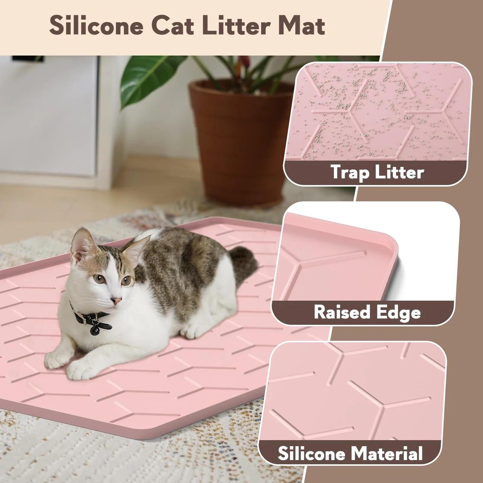 Garoopion Tappetino Lettiera Gatto Silicone, Grande 86x56cm, Rosa - immagine 3