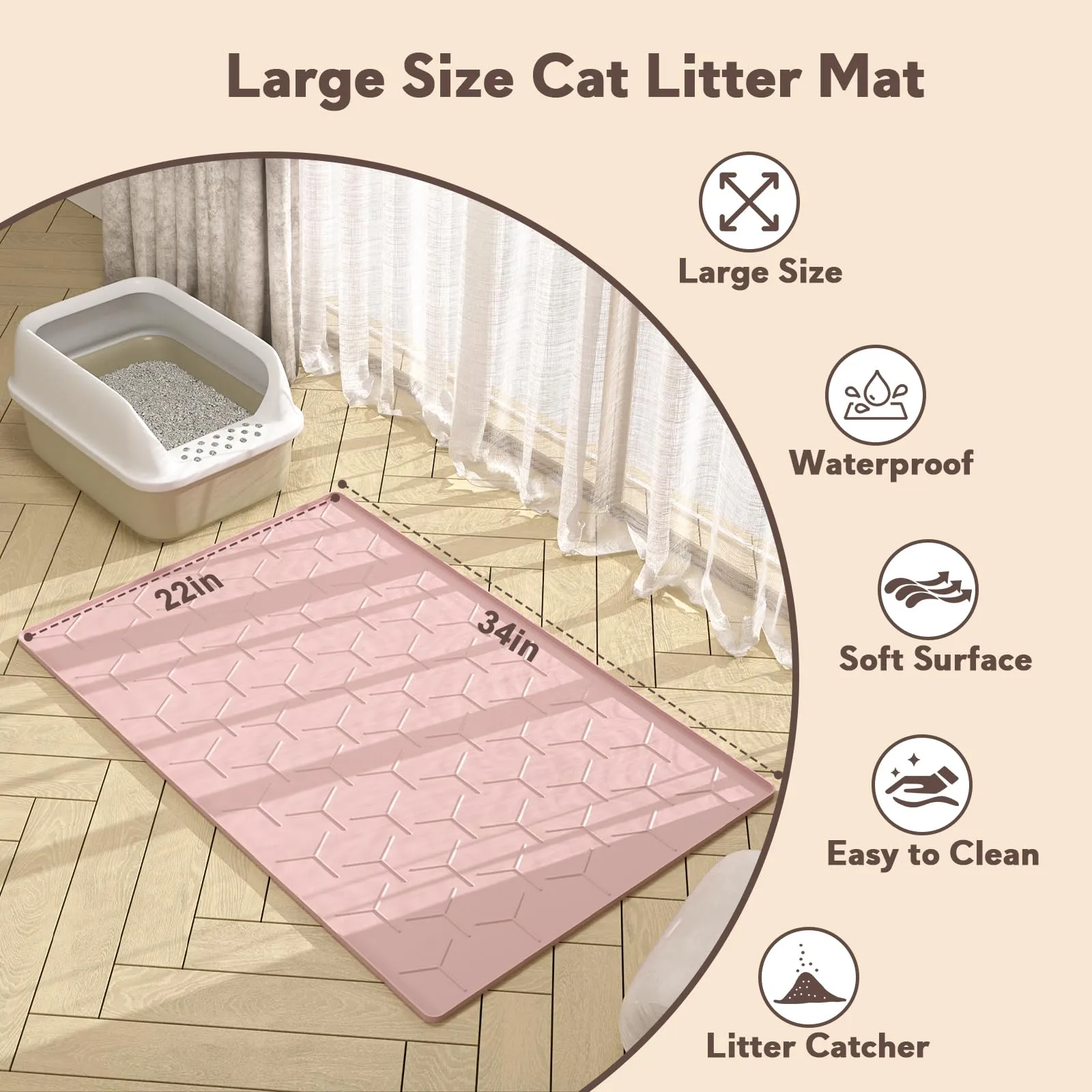Garoopion Tappetino Lettiera Gatto Silicone, Grande 86x56cm, Rosa - immagine 4