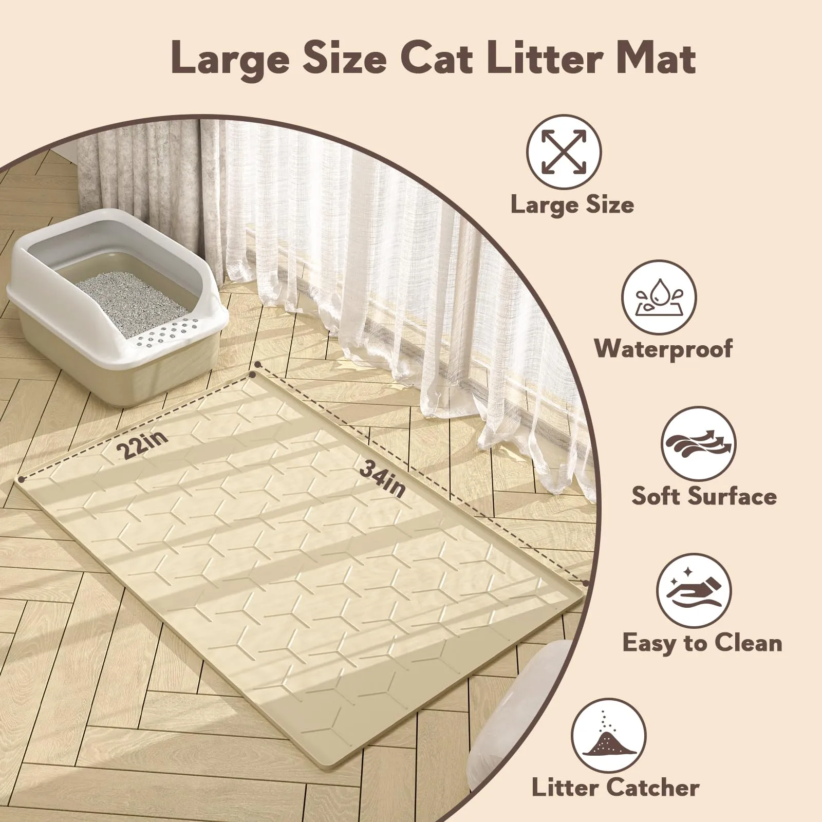 Garoopion Tappetino Lettiera Gatto Silicone, Grande 86x56cm, Beige - immagine 5