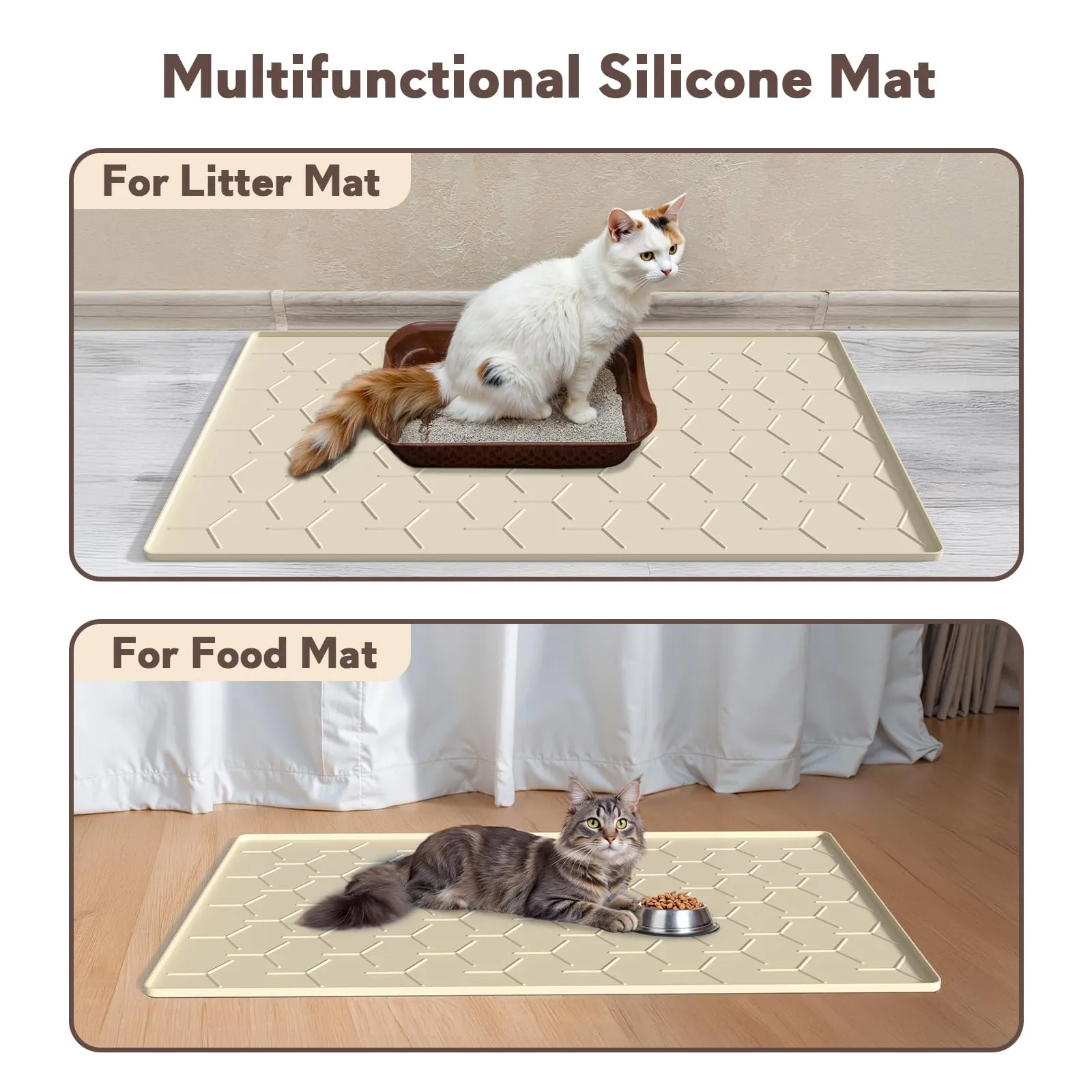 Garoopion Tappetino Lettiera Gatto Silicone, Grande 86x56cm, Beige - immagine 6