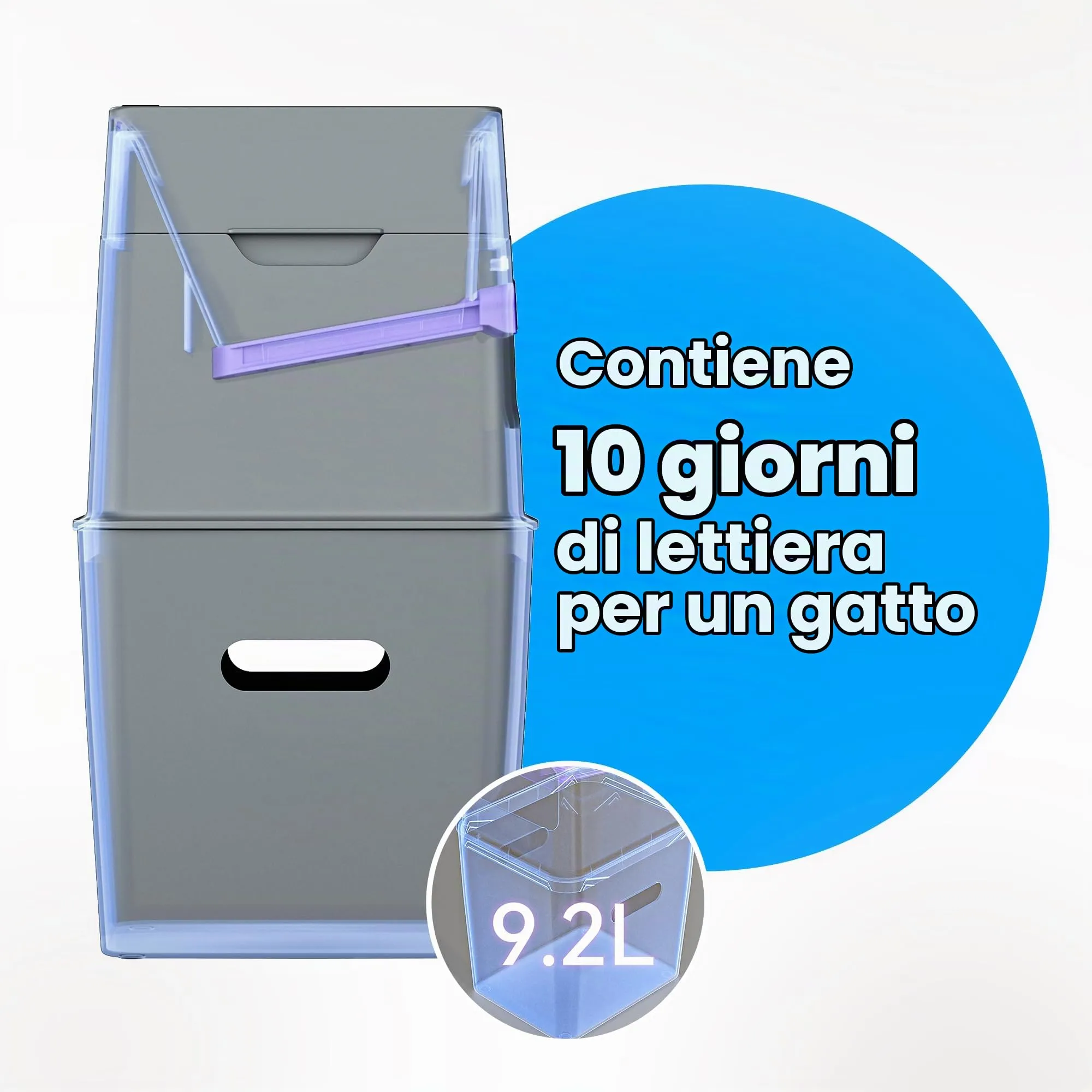 Neakasa PooGuard - Pattumiera per lettiera per gatti, da 9,2 l, per lettiera di gatti, escrementi di cani e pannolini, con finestra, apertura più ampia e sacchetto di ricarica per 4 mesi (grigio) - immagine 2