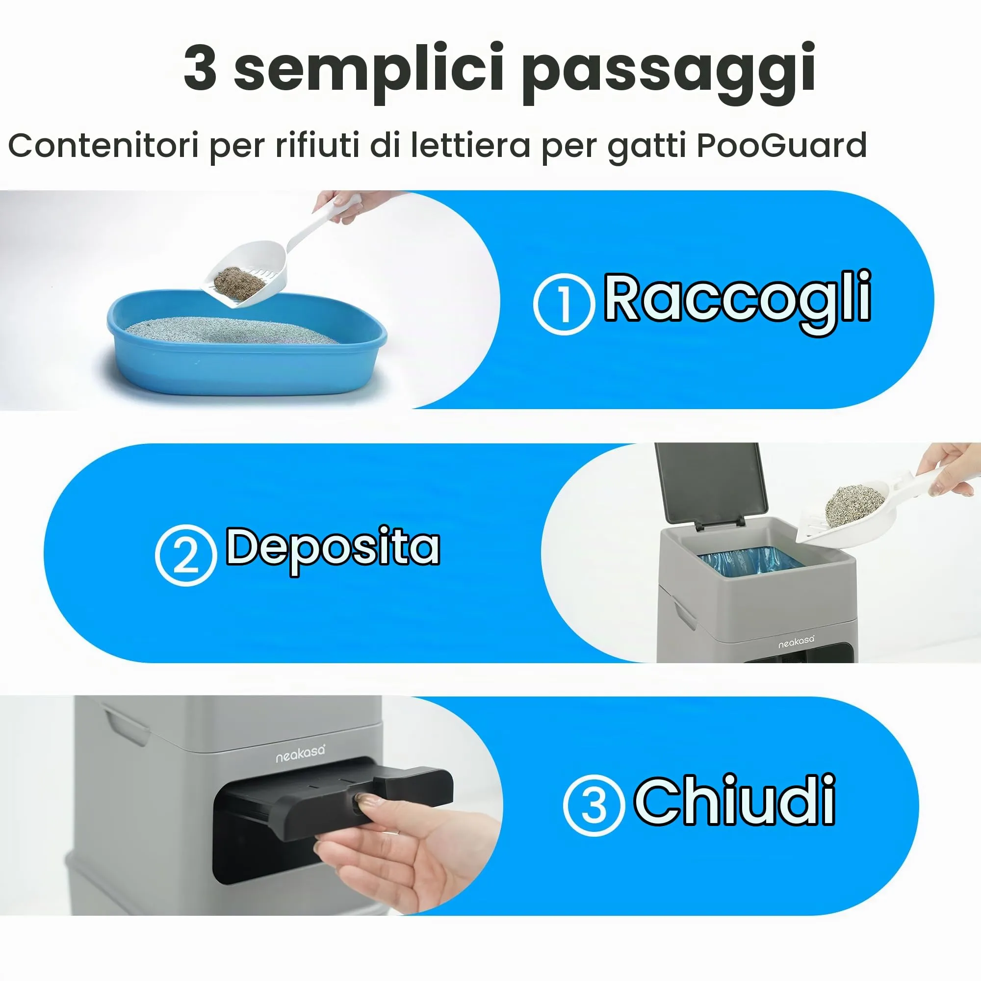 Neakasa PooGuard - Pattumiera per lettiera per gatti, da 9,2 l, per lettiera di gatti, escrementi di cani e pannolini, con finestra, apertura più ampia e sacchetto di ricarica per 4 mesi (grigio) - immagine 7