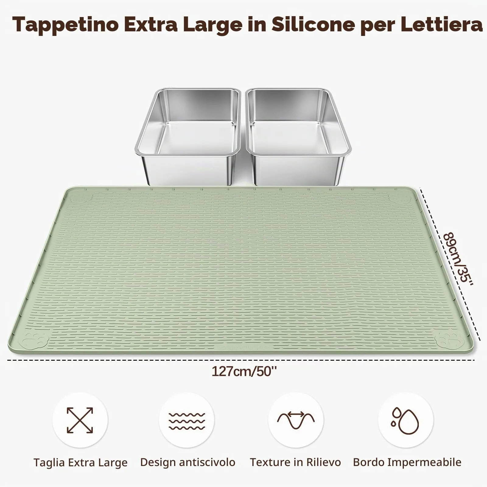 Bartuke Tappetino per lettiere per gatti, tappetino in silicone XXL Extra Large 50" x 35" per il controllo della dispersione, morbido per le zampe del gatto, facile da pulire (Verde) - immagine 2