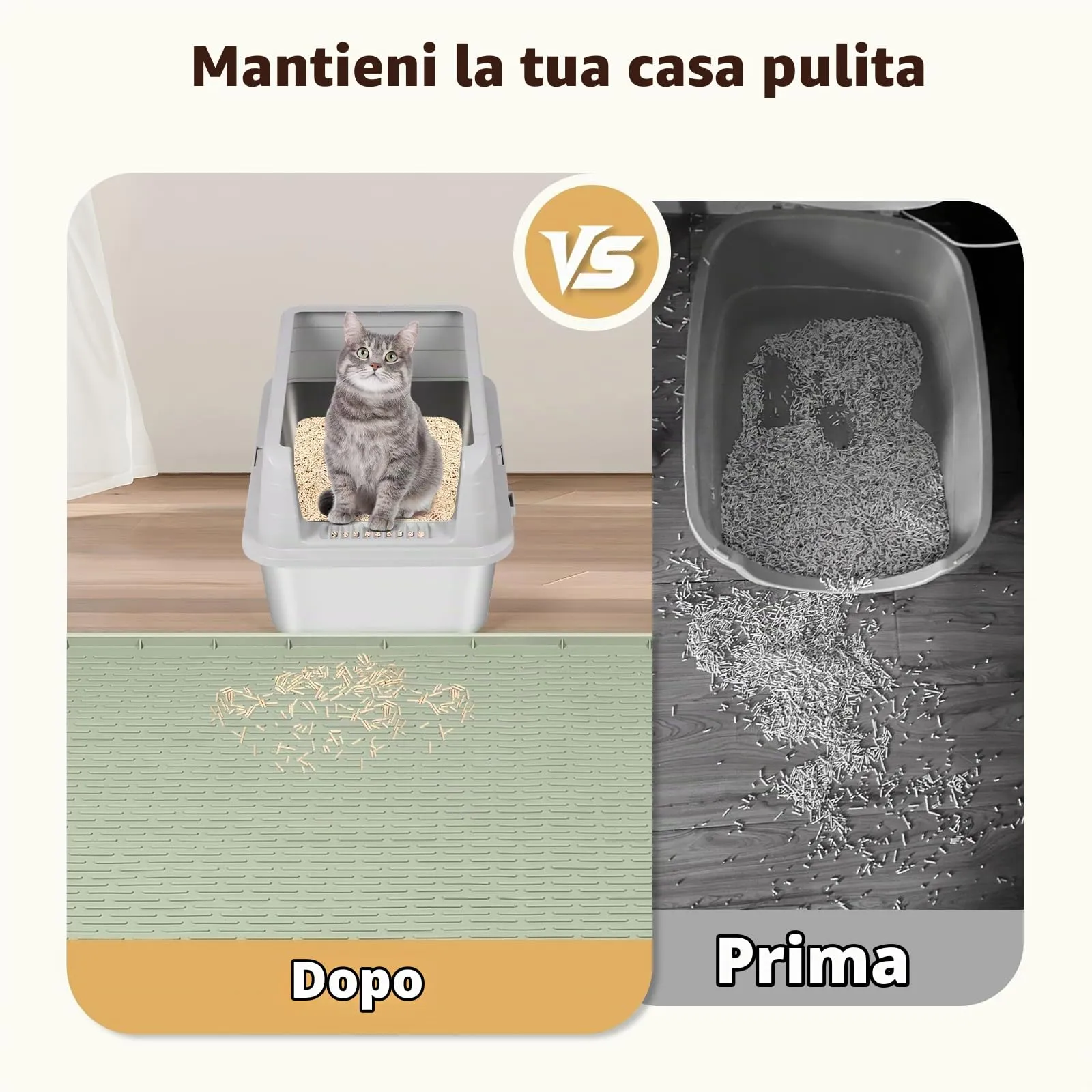 Bartuke Tappetino per lettiere per gatti, tappetino in silicone XXL Extra Large 50" x 35" per il controllo della dispersione, morbido per le zampe del gatto, facile da pulire (Verde) - immagine 5
