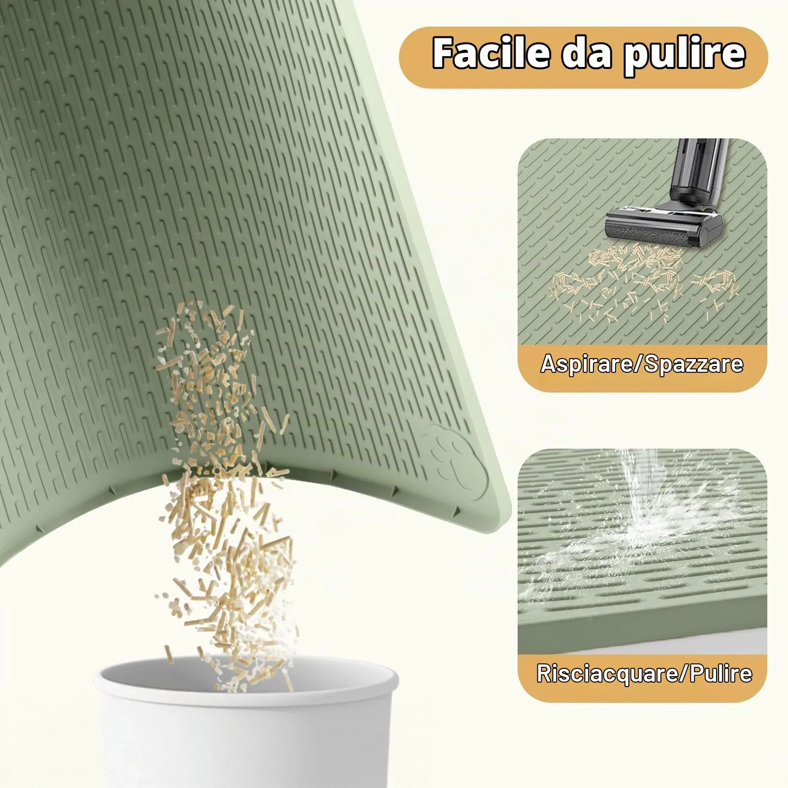 Bartuke Tappetino per lettiere per gatti, tappetino in silicone XXL Extra Large 50" x 35" per il controllo della dispersione, morbido per le zampe del gatto, facile da pulire (Verde) - immagine 6
