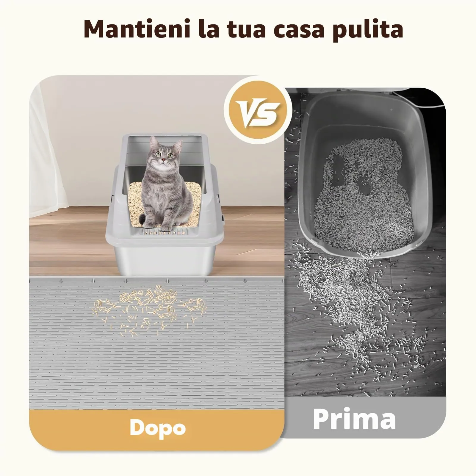 Bartuke Tappetino per lettiere per gatti, tappetino in silicone XXL Extra Large 50" x 35" per il controllo della dispersione, morbido per le zampe del gatto, facile da pulire (Grigio) - immagine 5