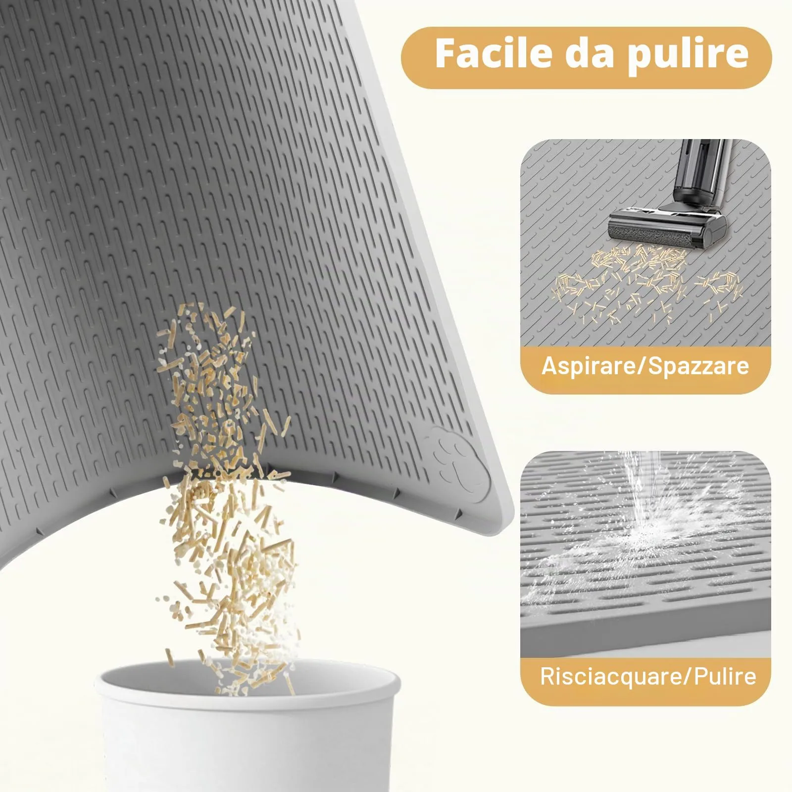 Bartuke Tappetino per lettiere per gatti, tappetino in silicone XXL Extra Large 50" x 35" per il controllo della dispersione, morbido per le zampe del gatto, facile da pulire (Grigio) - immagine 6