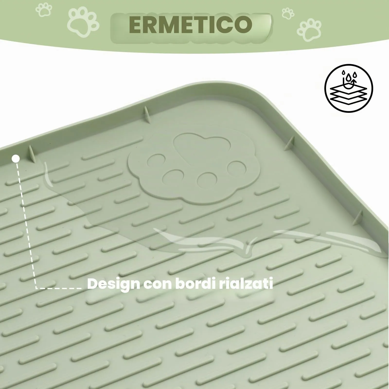 Bartuke Tappetino per lettiera per gatti in silicone 34 "x 22", per controllo della dispersione, morbido per zampe di gatto, facile da pulire (Verde) - immagine 7