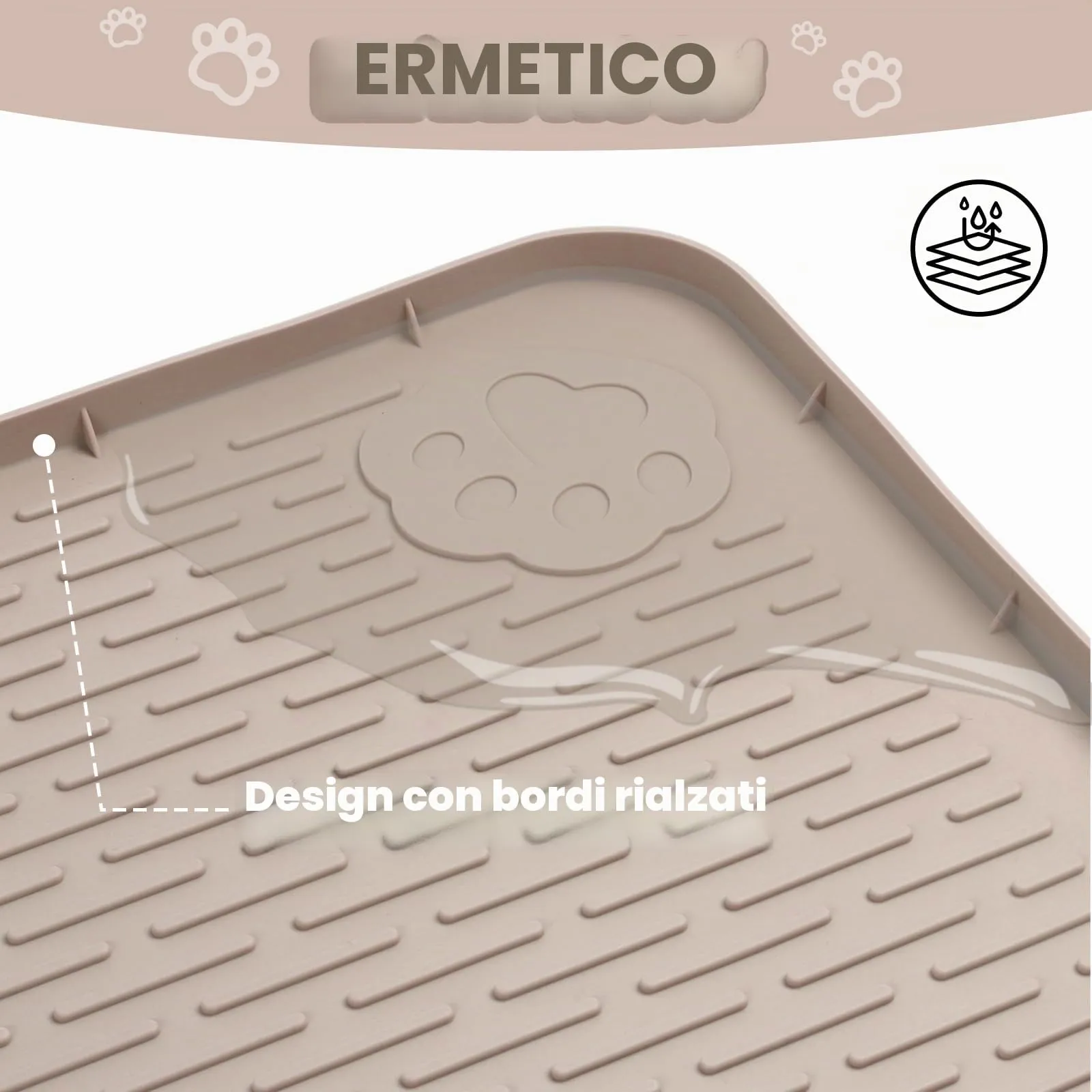 Bartuke Tappetino per lettiera per gatti in silicone 34 "x 22", per controllo della dispersione, morbido per zampe di gatto, facile da pulire (Khaki) - immagine 7