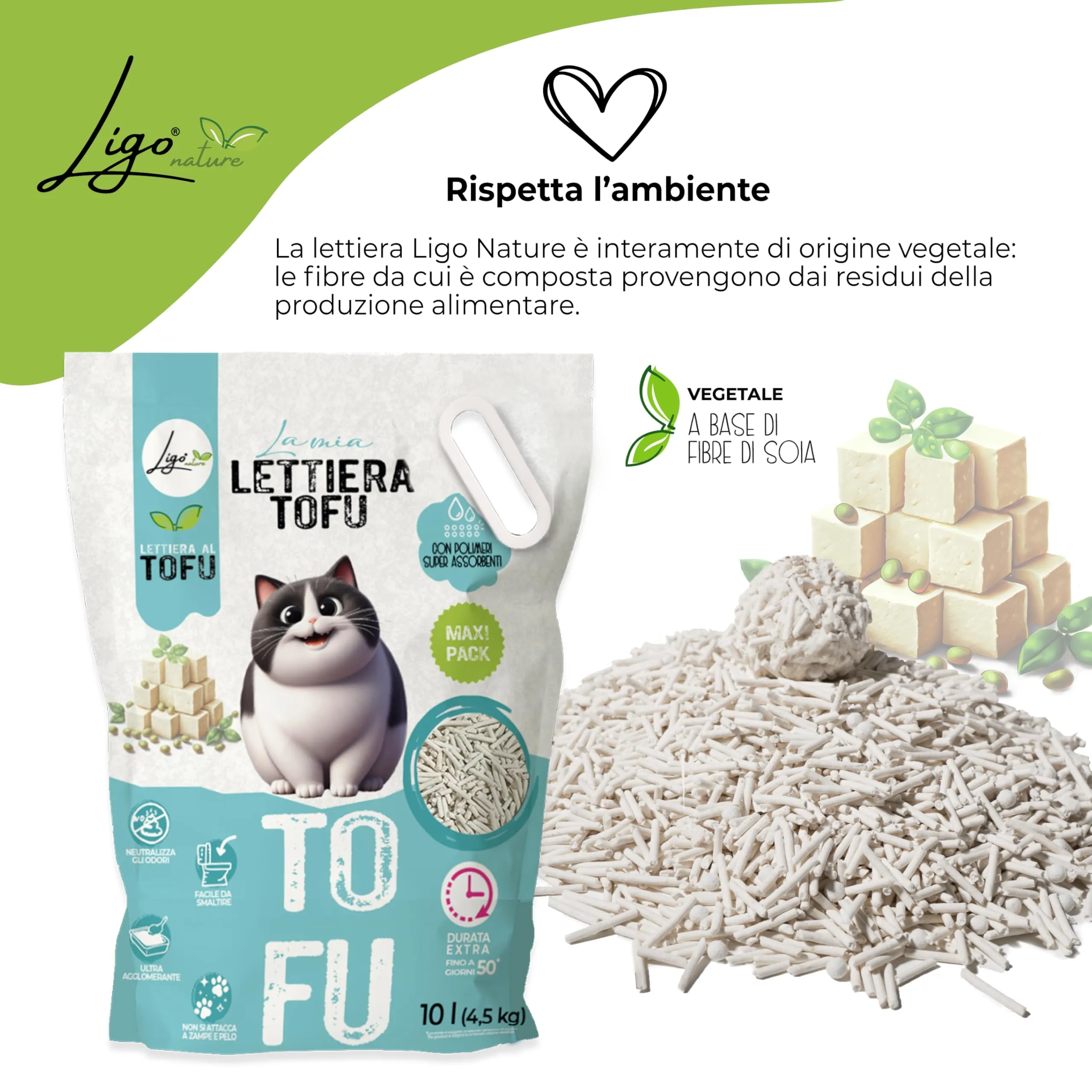 Ligo Nature Lettiera gatto |neutro |ecologica|ultra assorbente|assorbimento rapido|controllo degli odori|10l - immagine 2