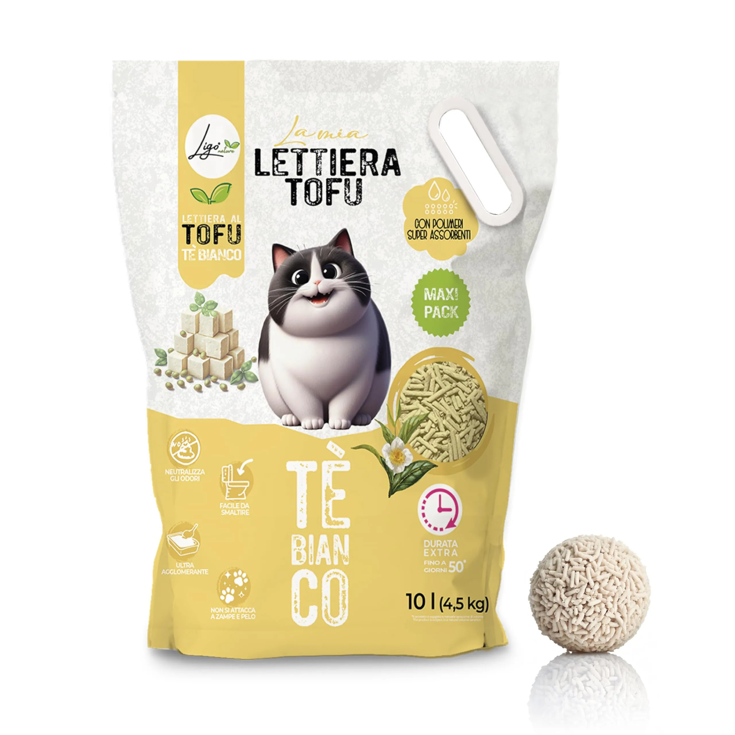 Ligo Nature|Lettiera gatto|La mia lettiera Tofu|profumazione tè bianco|ecologica|ultra assorbente|assorbimento rapido|10l - immagine 1