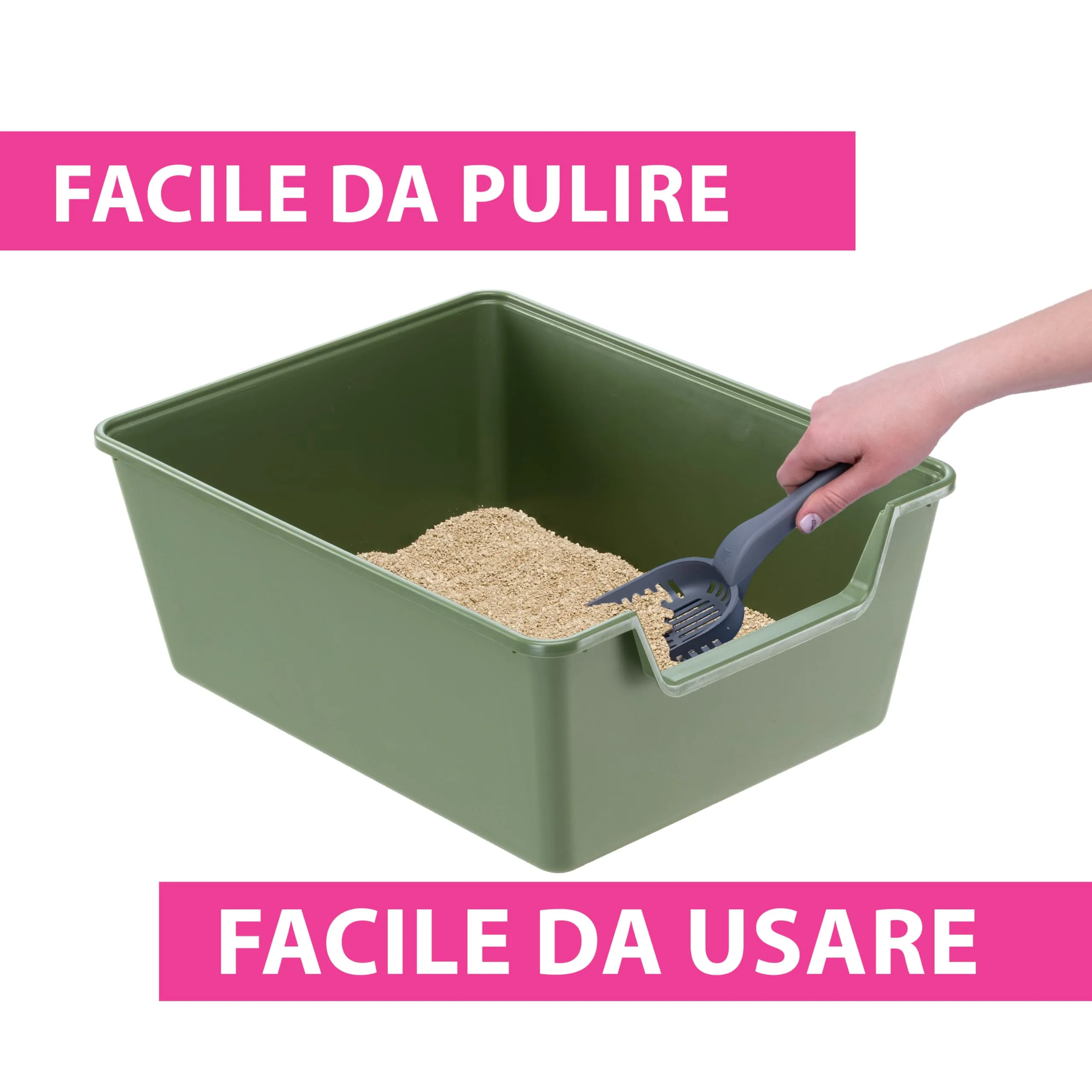 Ferplast Lettiera Gatto, Toilette per Gatti Grandi, in Plastica con Bordi Alti, Facile e Veloce da Pulire L 52 × W 41× H 21 cm, Vari Colori - immagine 4
