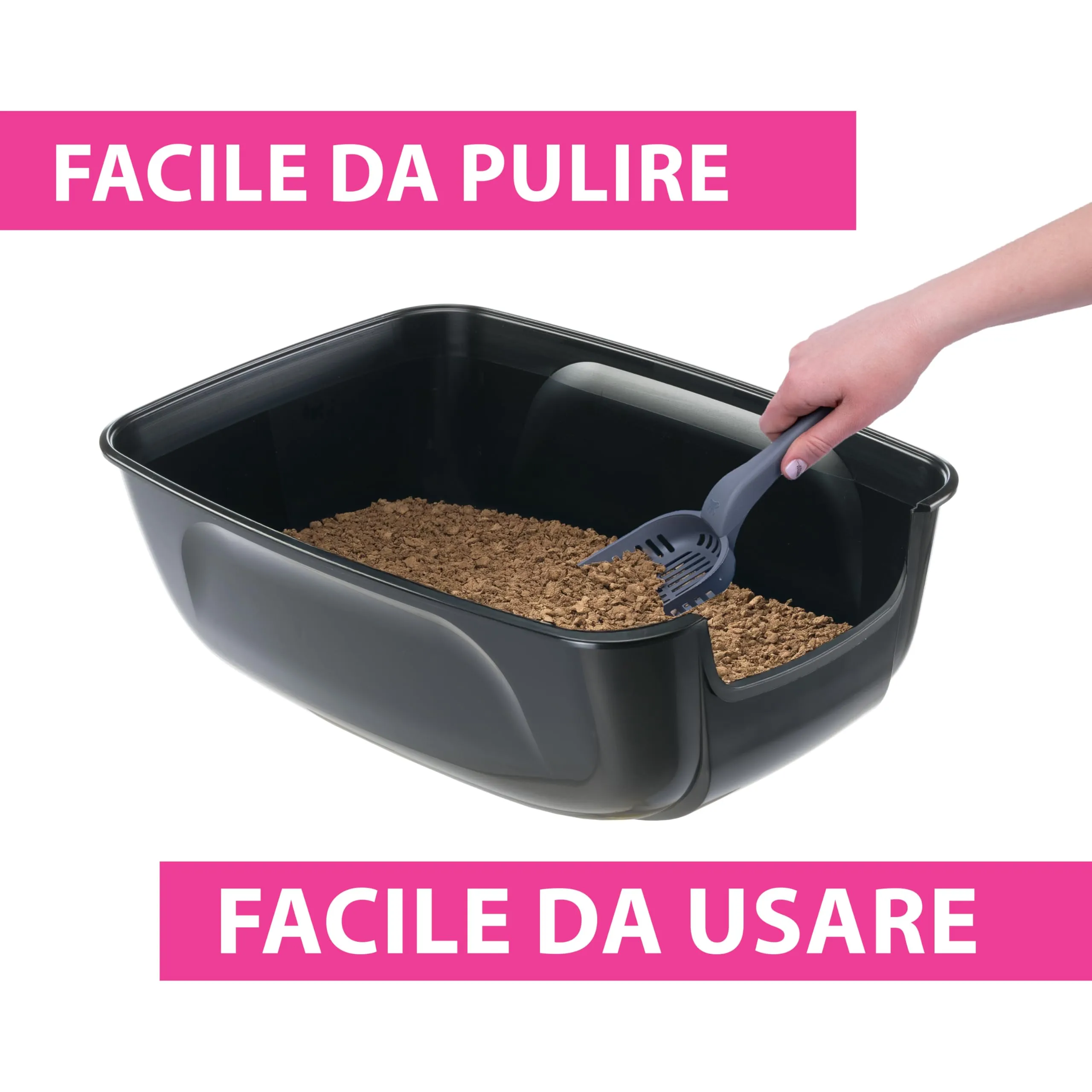 Ferplast Lettiera Gatto, Toilette per Gatti Grandi, in Plastica con Bordi Alti, Facile e Veloce da Pulire L 67 × W 49 × H 24 cm, Nero - immagine 4