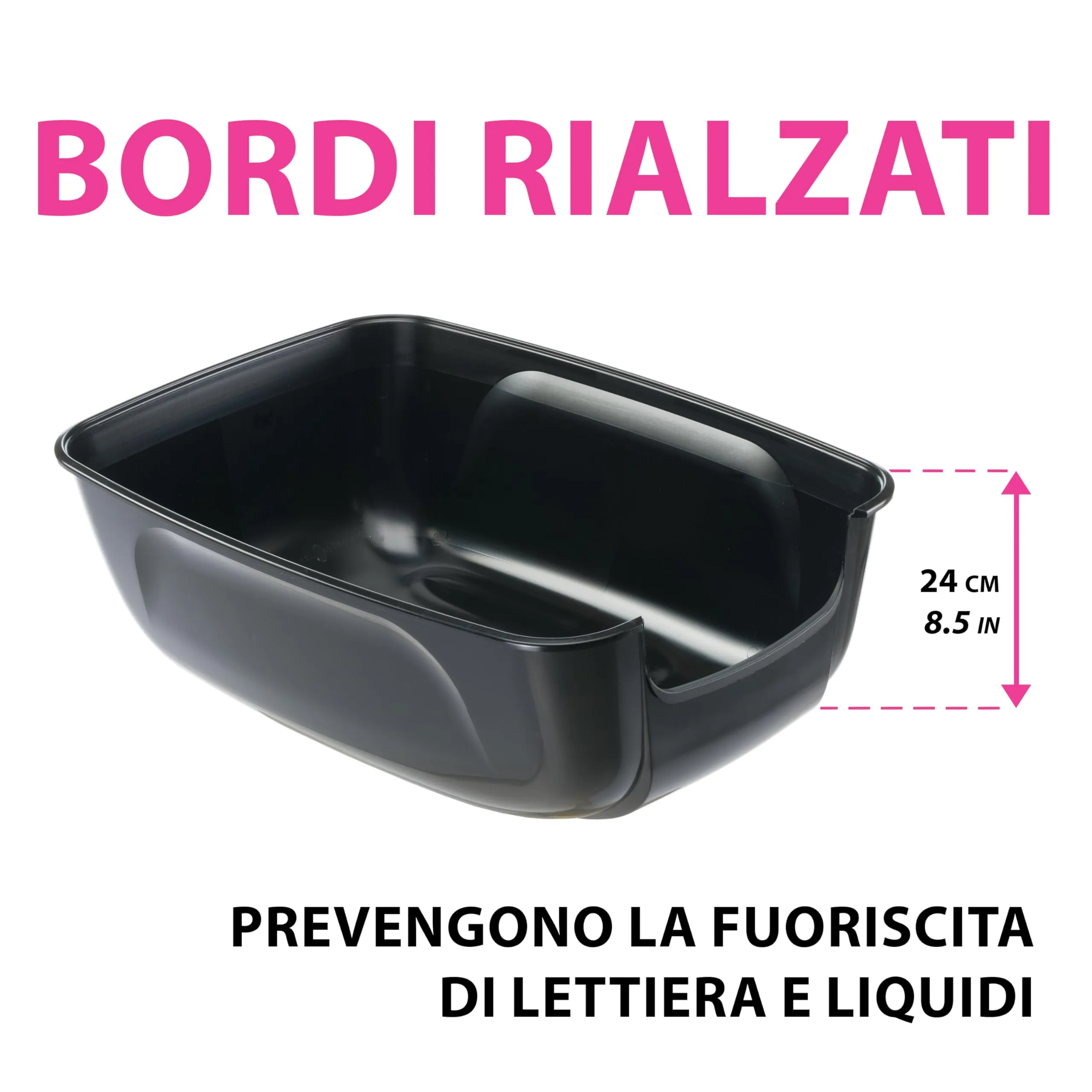 Ferplast Lettiera Gatto, Toilette per Gatti Grandi, in Plastica con Bordi Alti, Facile e Veloce da Pulire L 67 × W 49 × H 24 cm, Nero - immagine 6