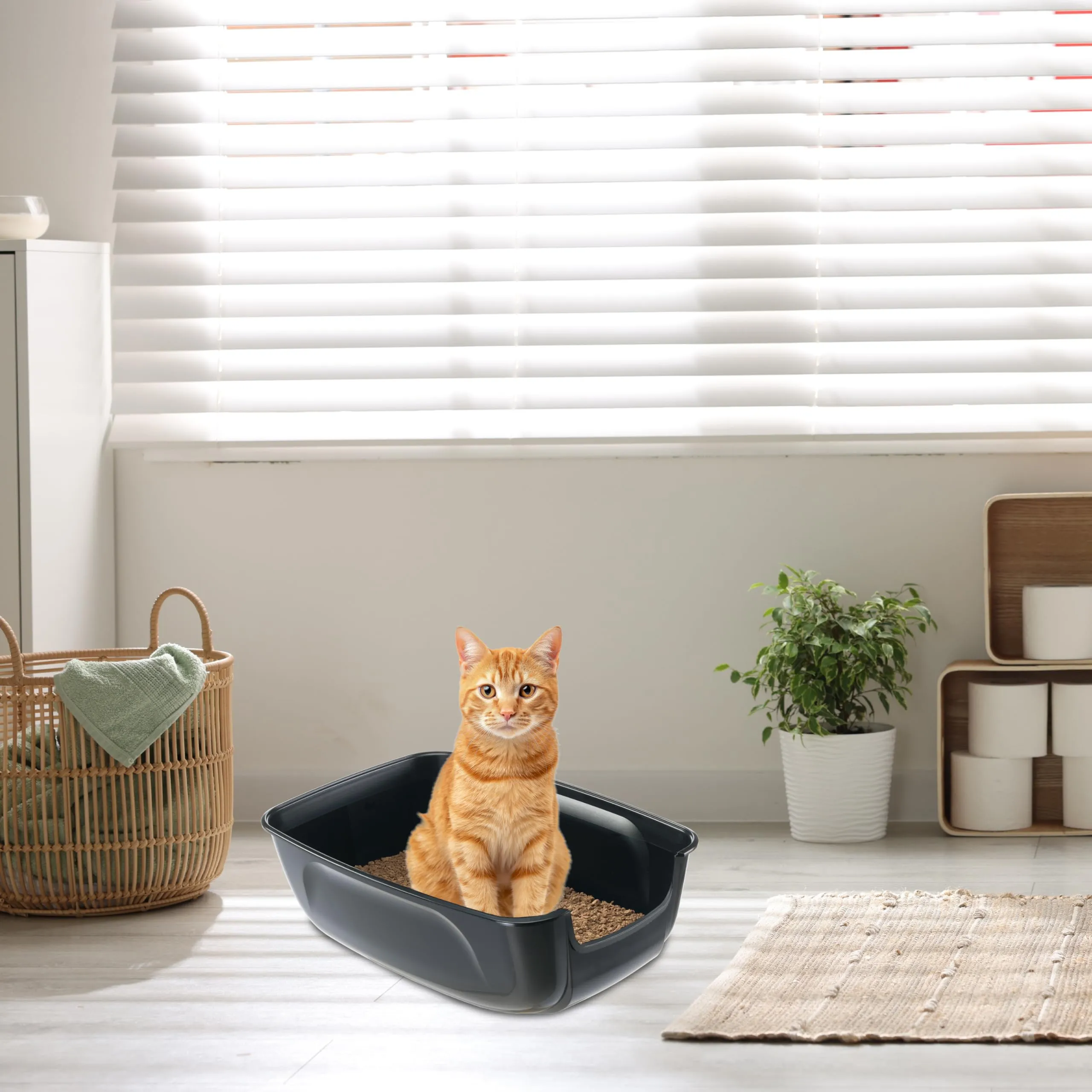 Ferplast Lettiera Gatto, Toilette per Gatti Grandi, in Plastica con Bordi Alti, Facile e Veloce da Pulire L 67 × W 49 × H 24 cm, Nero - immagine 7