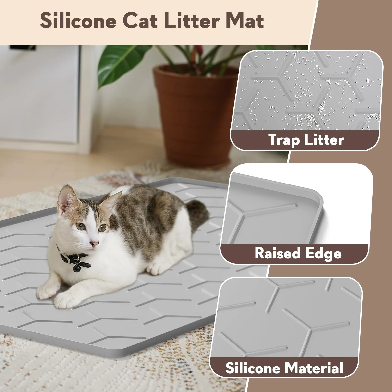 Garoopion Tappetino Lettiera Gatto Silicone, Grande XXL 102x71cm, Grigio - immagine 2