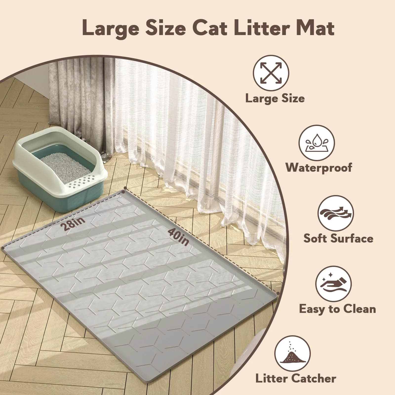 Garoopion Tappetino Lettiera Gatto Silicone, Grande XXL 102x71cm, Grigio - immagine 5