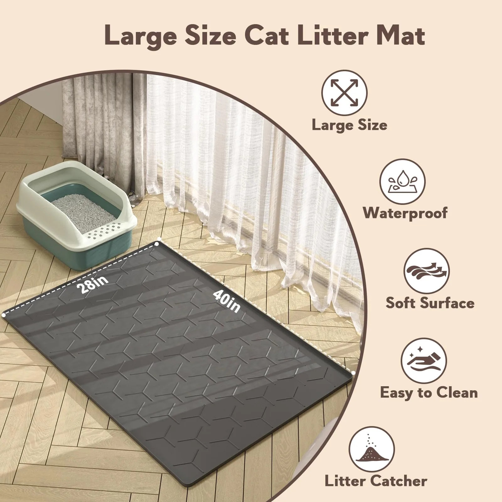Garoopion Tappetino Lettiera Gatto Silicone, Grande XXL 102x71cm, Nero - immagine 5