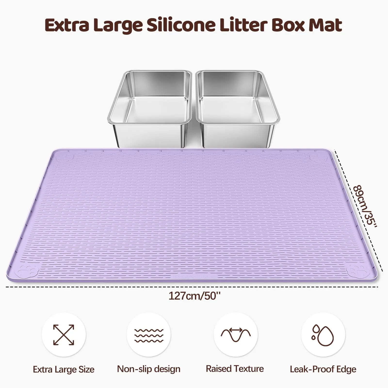 Bartuke Tappetino XXL per lettiera per gatti, extra grande, 127 x 89 cm, in silicone, per controllo della dispersione, morbido per zampe di gatto, facile da pulire (viola) - immagine 2