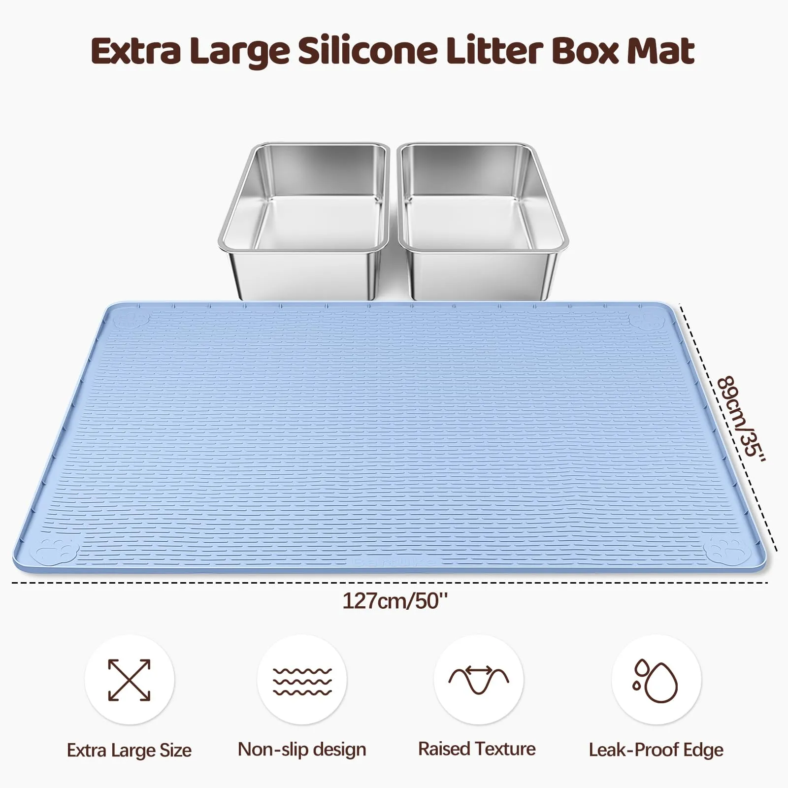 Bartuke Tappetino XXL per lettiera per gatti, extra grande, 127 x 89 cm, in silicone, per controllo della dispersione, morbido per zampe di gatto, facile da pulire (blu) - immagine 2