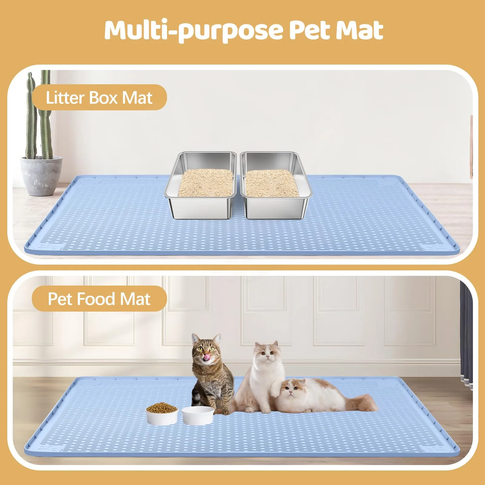 Bartuke Tappetino XXL per lettiera per gatti, extra grande, 127 x 89 cm, in silicone, per controllo della dispersione, morbido per zampe di gatto, facile da pulire (blu) - immagine 6