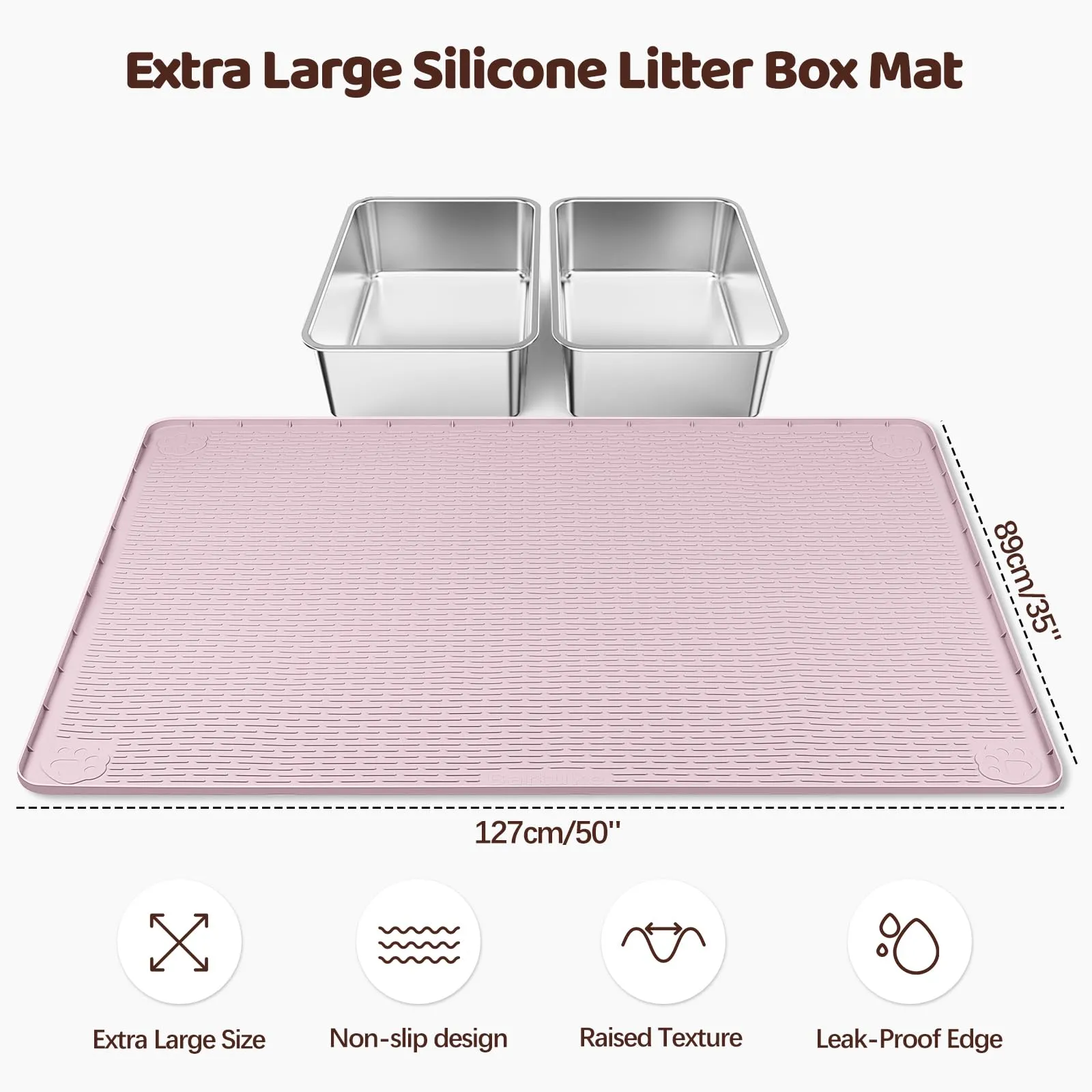 Bartuke Tappetino per lettiere per gatti, tappetino in silicone XXL Extra Large 127 x 89cm per il controllo della dispersione, morbido per le zampe del gatto, facile da pulire (Rosa) - immagine 2