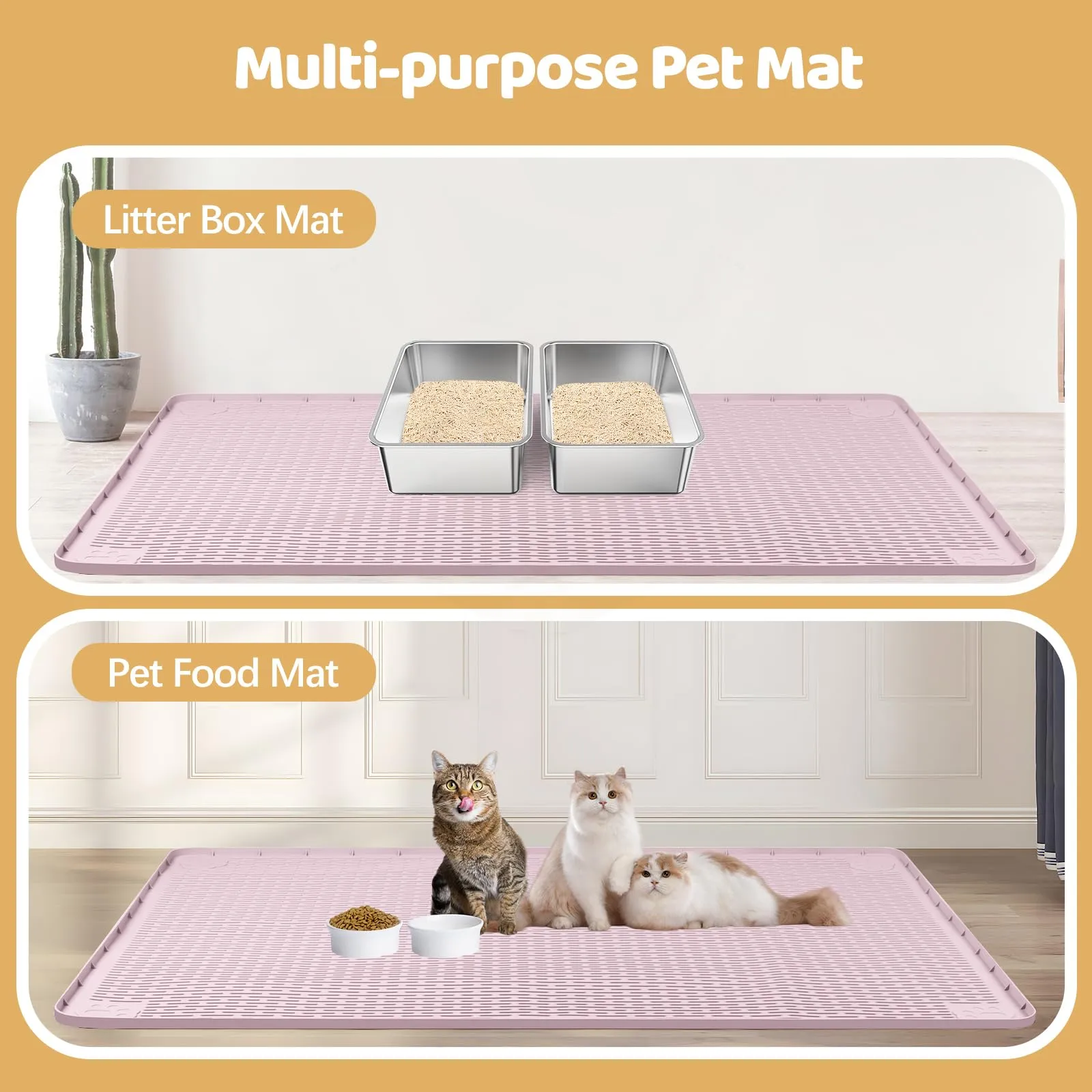 Bartuke Tappetino per lettiere per gatti, tappetino in silicone XXL Extra Large 127 x 89cm per il controllo della dispersione, morbido per le zampe del gatto, facile da pulire (Rosa) - immagine 6