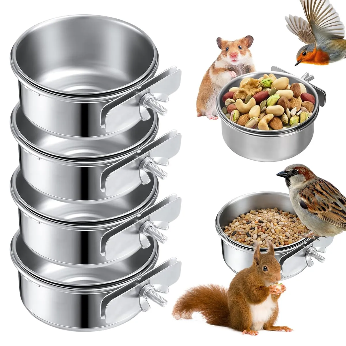 4 Pz Ciotole per Uccelli in Acciaio Inox 10 X 4,5cm Coppette per Pappagalli - immagine 1