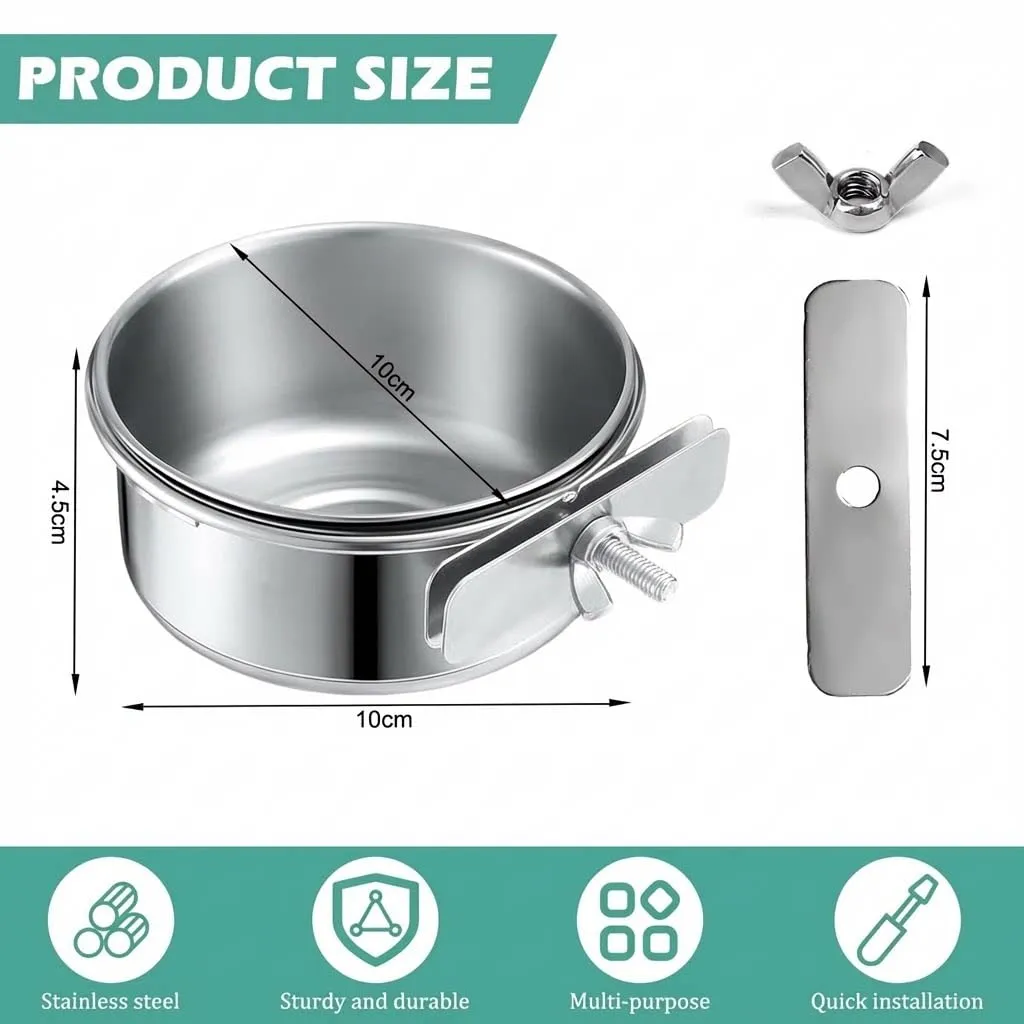 4 Pz Ciotole per Uccelli in Acciaio Inox 10 X 4,5cm Coppette per Pappagalli - immagine 2