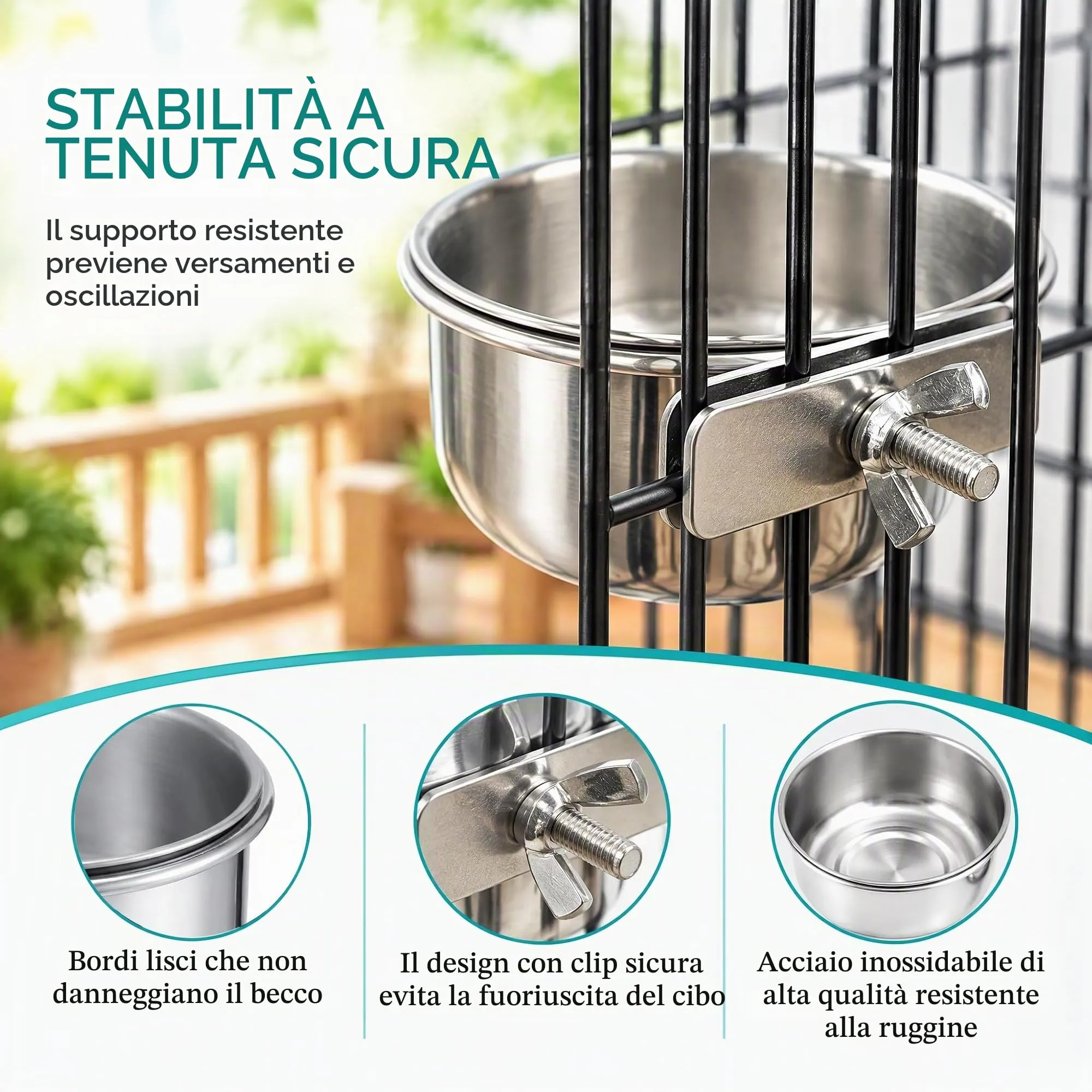 4 Pz Ciotole per Uccelli in Acciaio Inox 10 X 4,5cm Coppette per Pappagalli - immagine 3