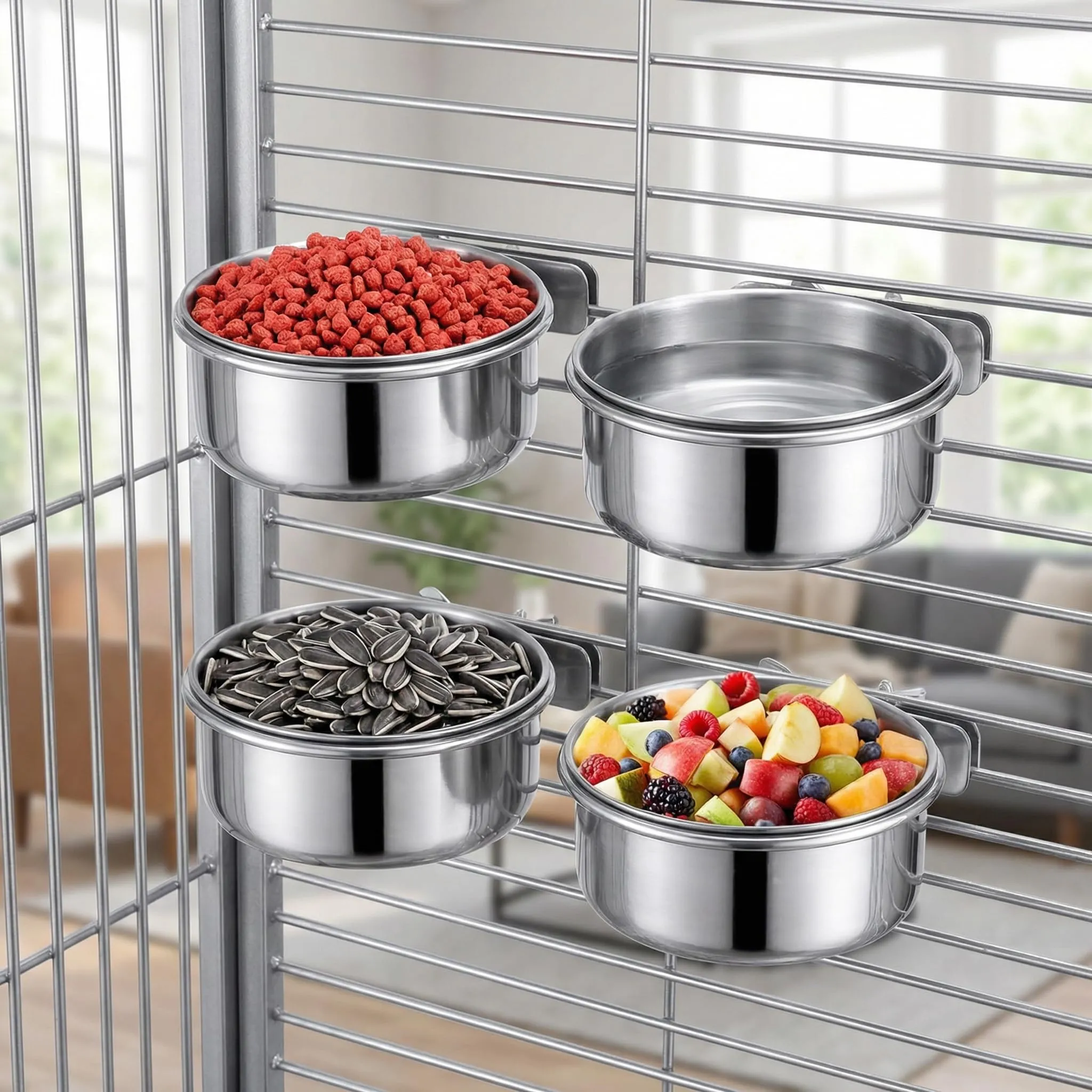 4 Pz Ciotole per Uccelli in Acciaio Inox 10 X 4,5cm Coppette per Pappagalli - immagine 5