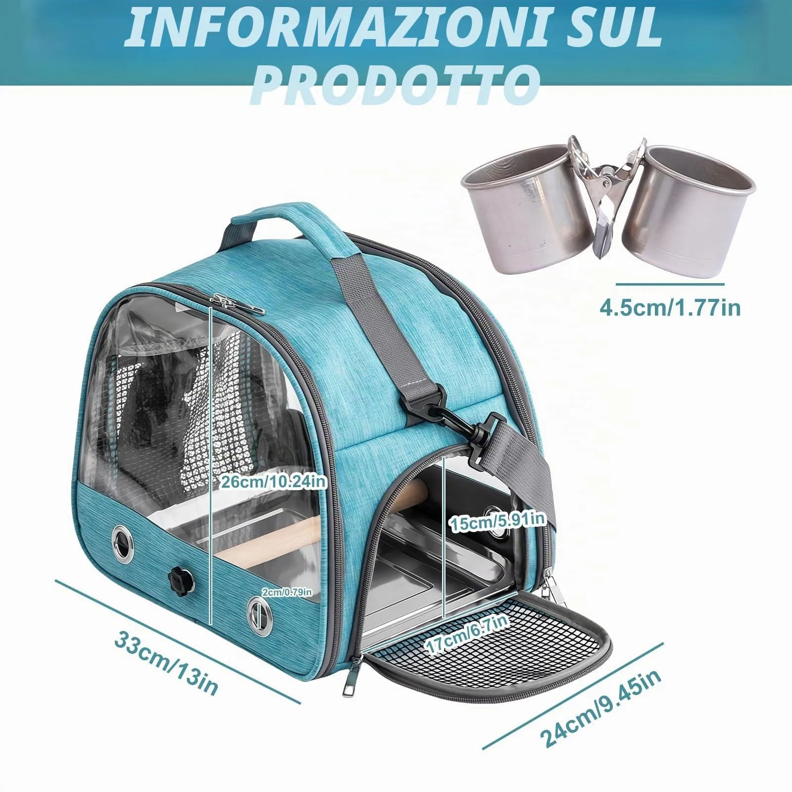 WIYETY Contenitore per il trasporto di uccelli: zaino per uccelli con posatoio e panca in acciaio inox, leggero e traspirante, gabbia da viaggio per pappagalli - immagine 2
