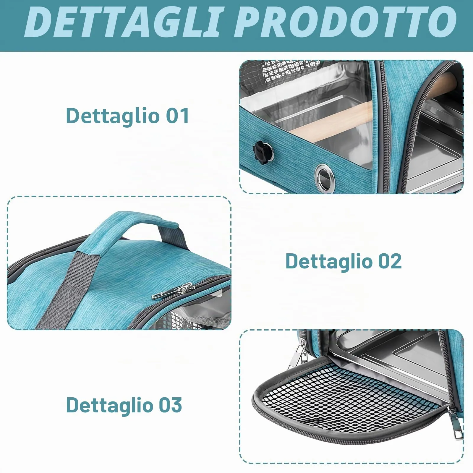 WIYETY Contenitore per il trasporto di uccelli: zaino per uccelli con posatoio e panca in acciaio inox, leggero e traspirante, gabbia da viaggio per pappagalli - immagine 3